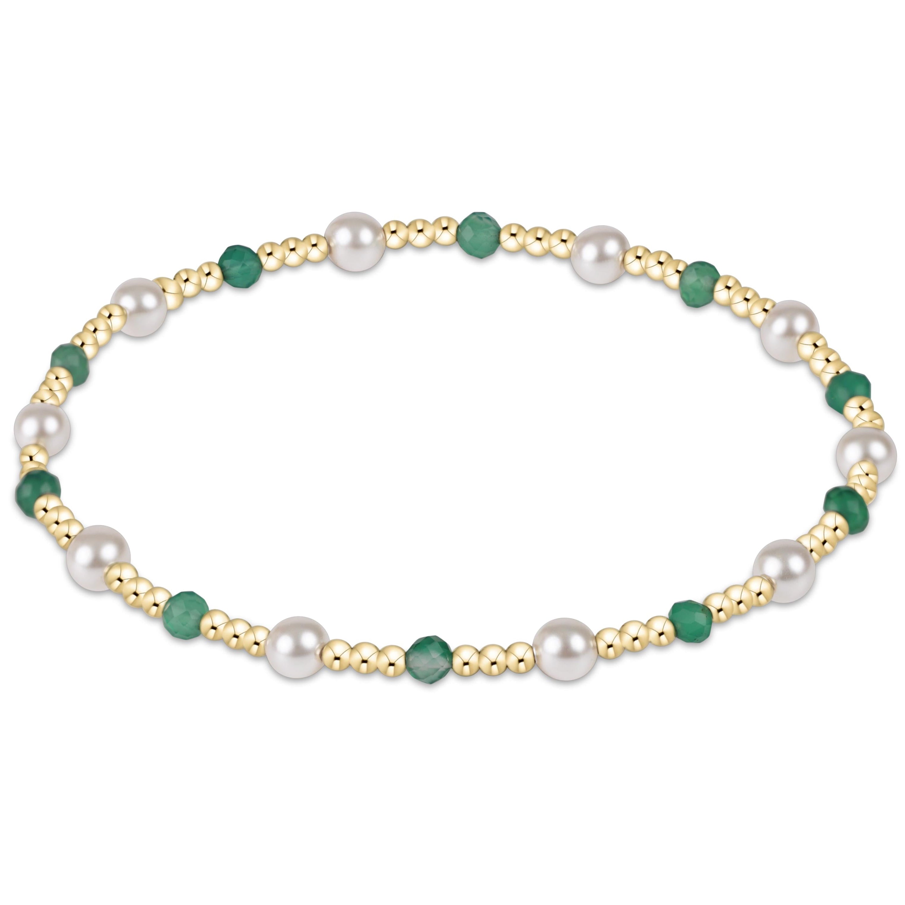 Pearl Sincerity Pattern 4mm Bead Bracelet - Green Onyx