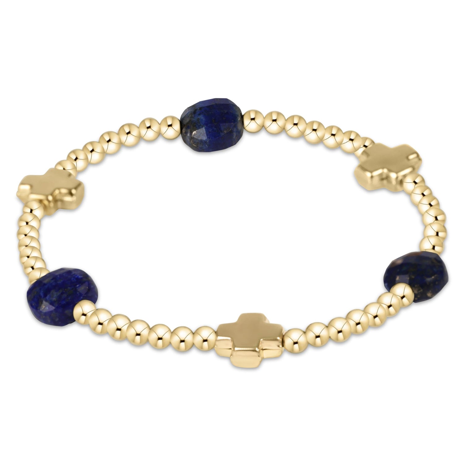 Signature Cross Admire Gold Pattern 3mm Bead Bracelet - Lapis