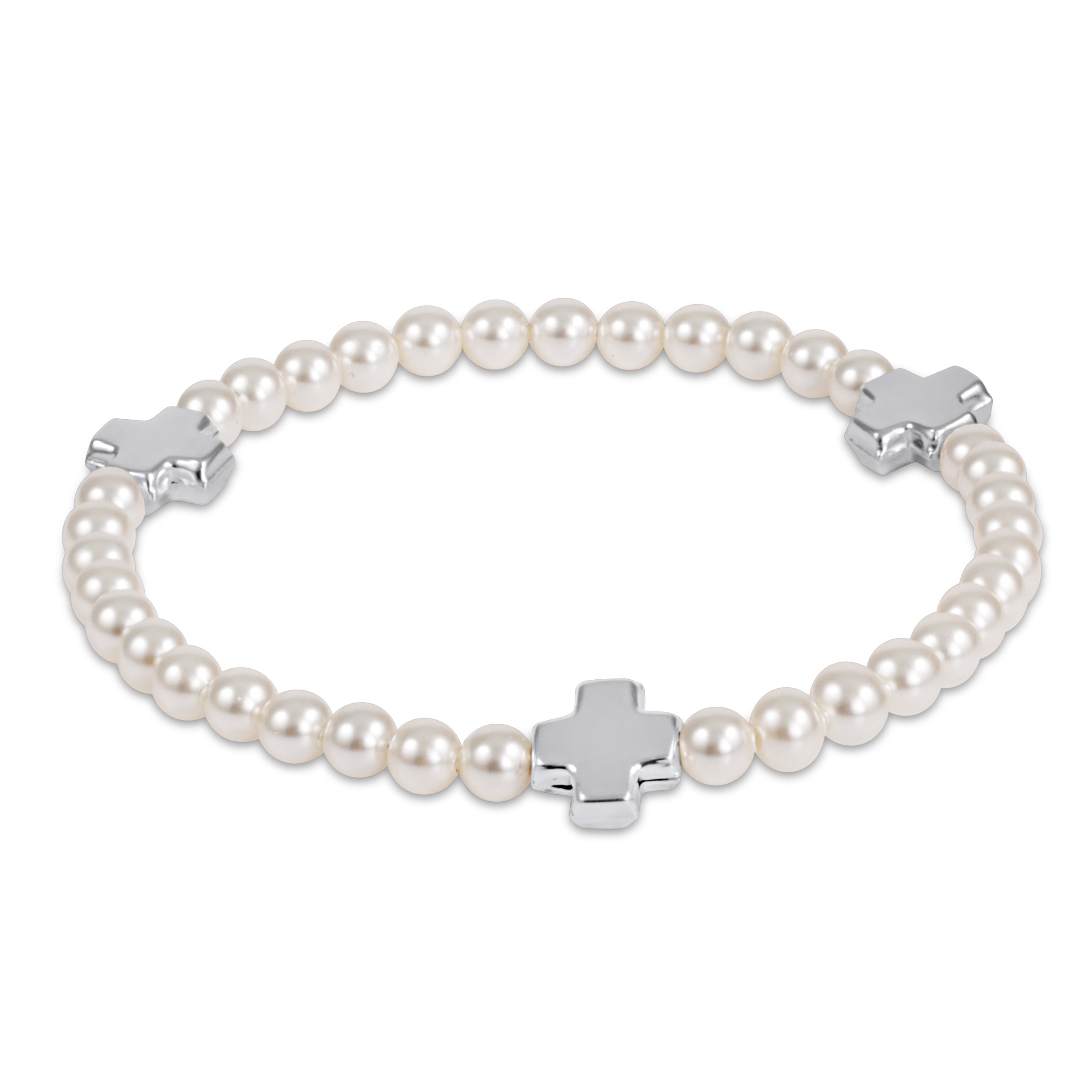 Signature Cross Pearl Pattern 4mm Bead Bracelet - Sterling