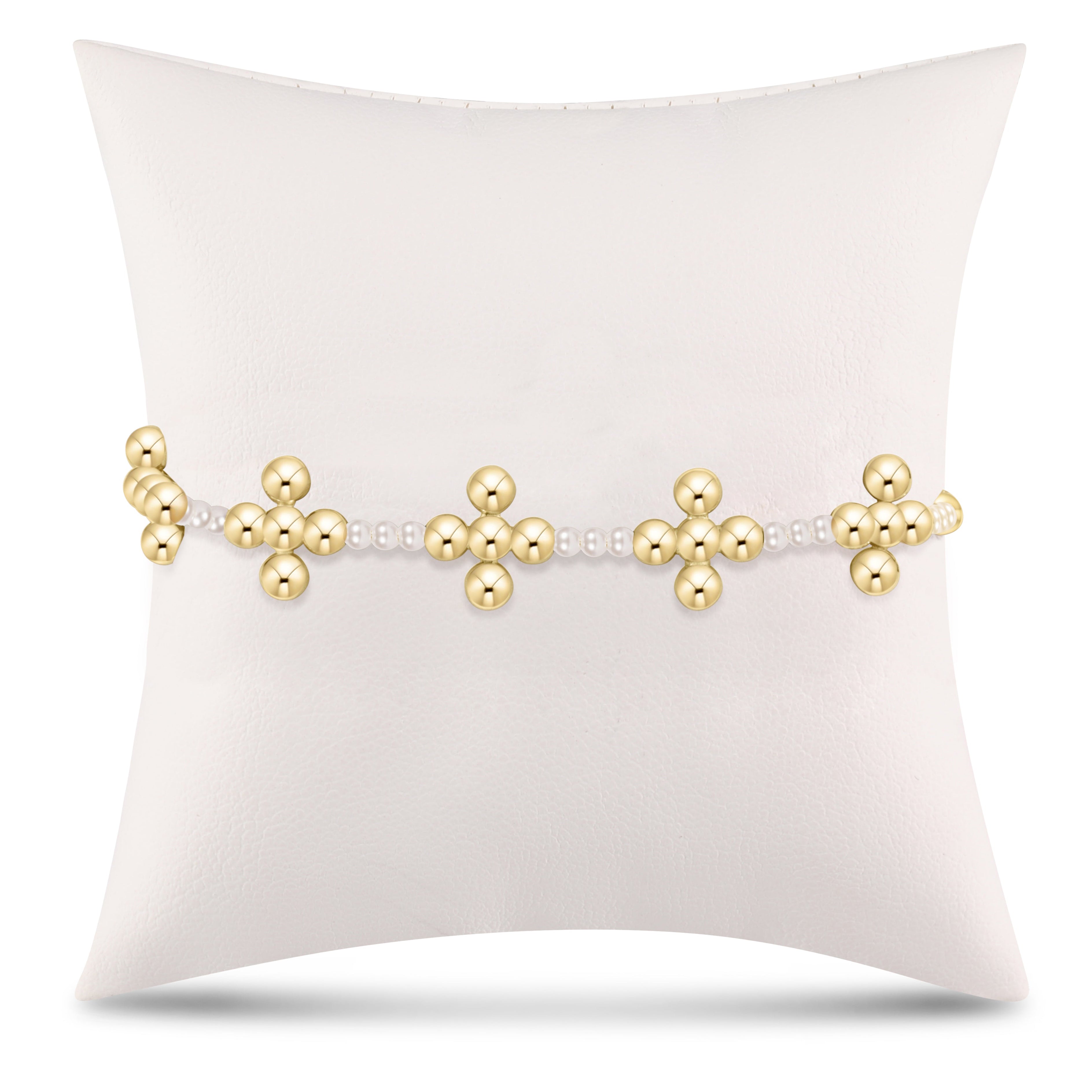 Signature Cross Sincerity Pattern Pearl 3mm Bead Bracelet - Classic Beaded Signature Cross Gold - 4mm Bead Gold