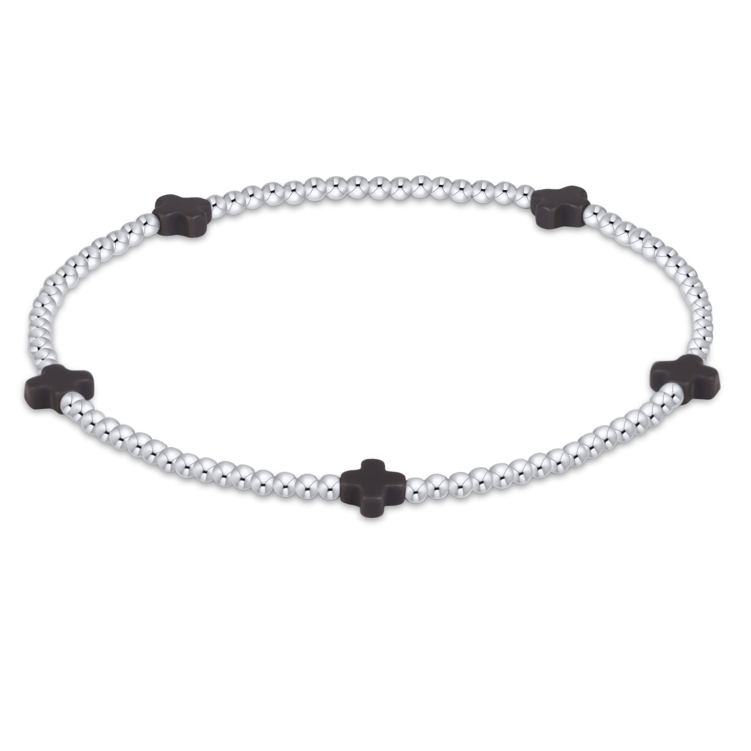 Signature Cross Small 2mm Sterling Bracelet - Charcoal