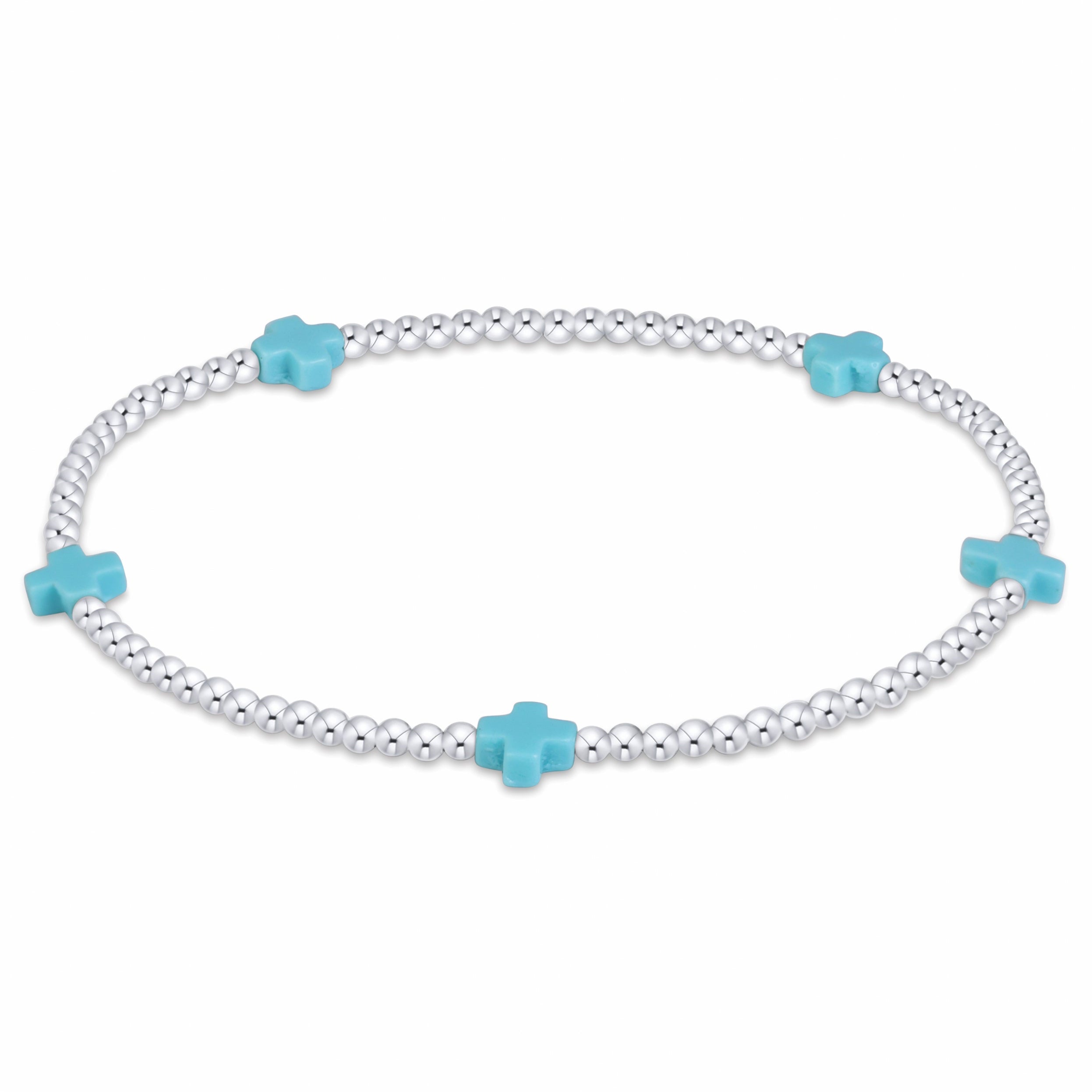 Signature Cross Small 2mm Sterling Bracelet - Turquoise