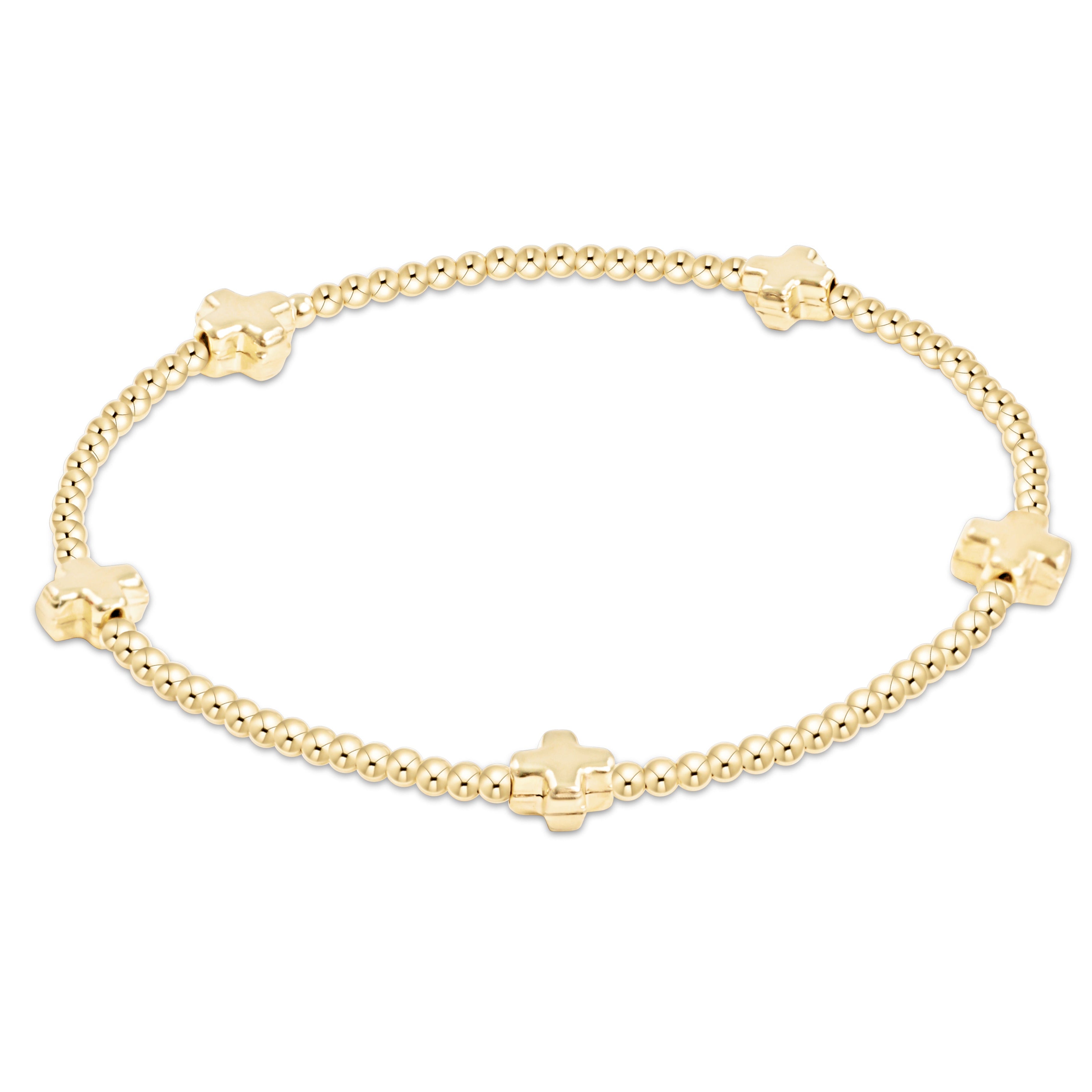 egirl Signature Cross Small Gold Pattern 2mm Bead Bracelet - Gold
