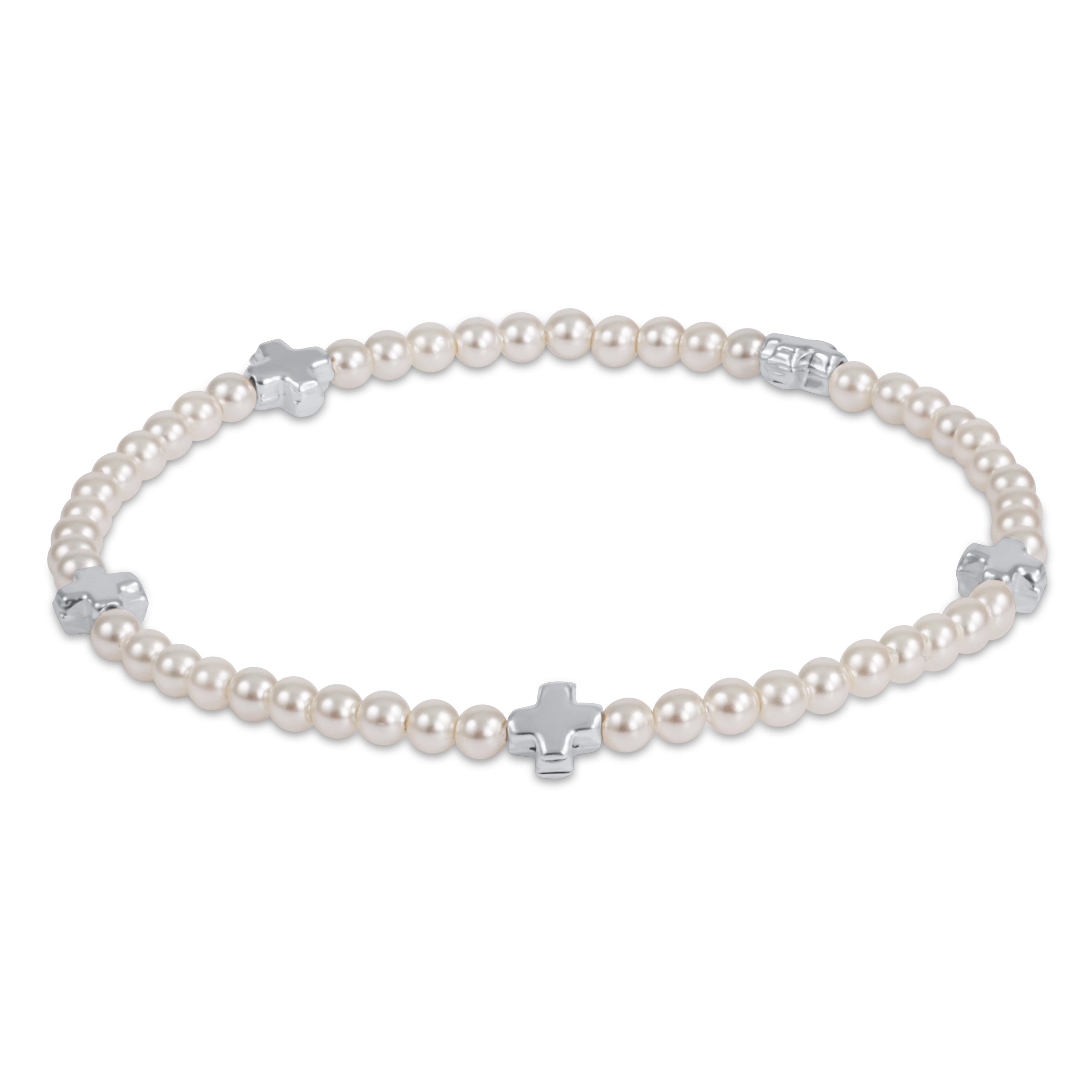 Signature Cross Small Pearl Pattern 3mm Bead Bracelet - Sterling