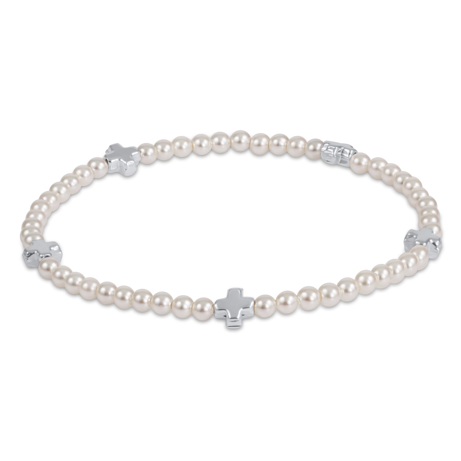Signature Cross Small Pearl Pattern 3mm Bead Bracelet - Sterling