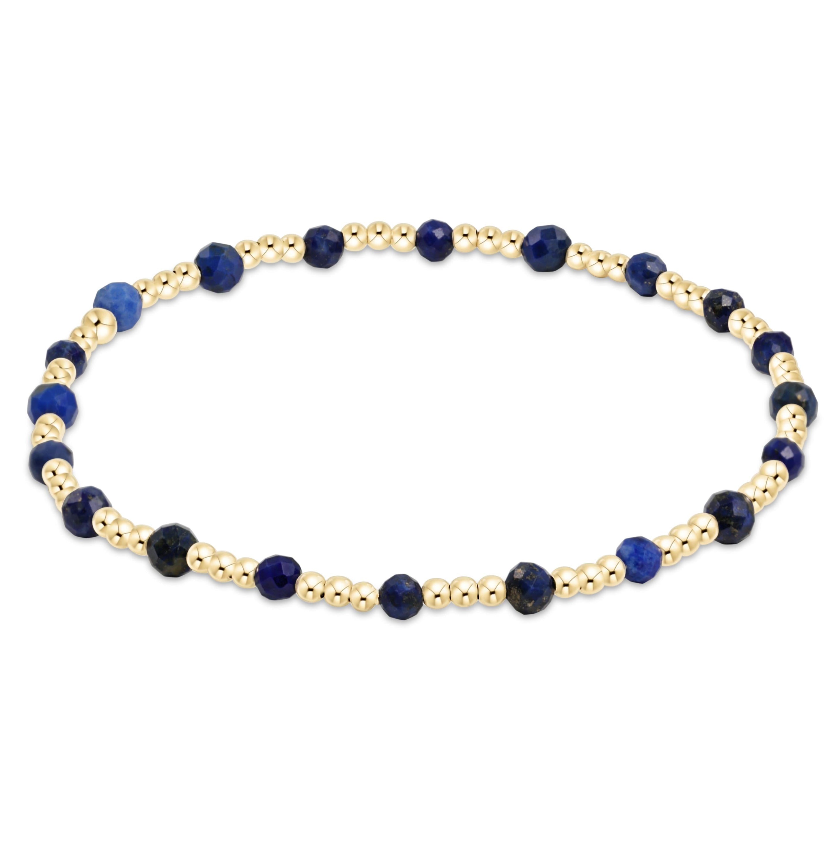 egirl Gemstone Gold Sincerity Pattern 3mm Bead Bracelet - Lapis