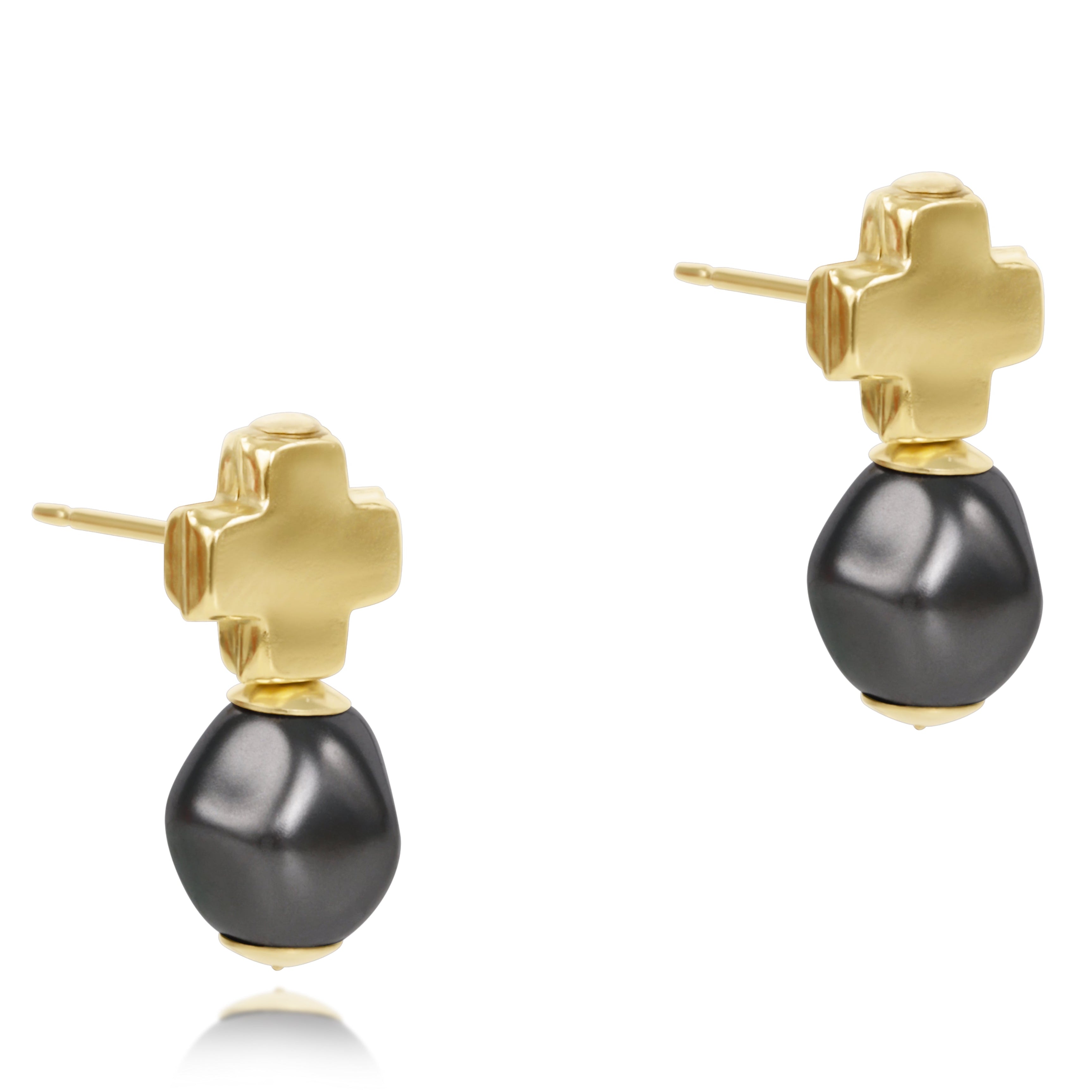 Signature Cross Gold Stud - Classic Pearl Dark Grey