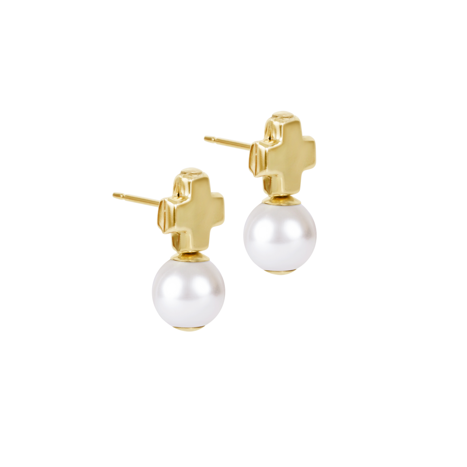 Signature Cross Small Gold Stud - Classic Pearl