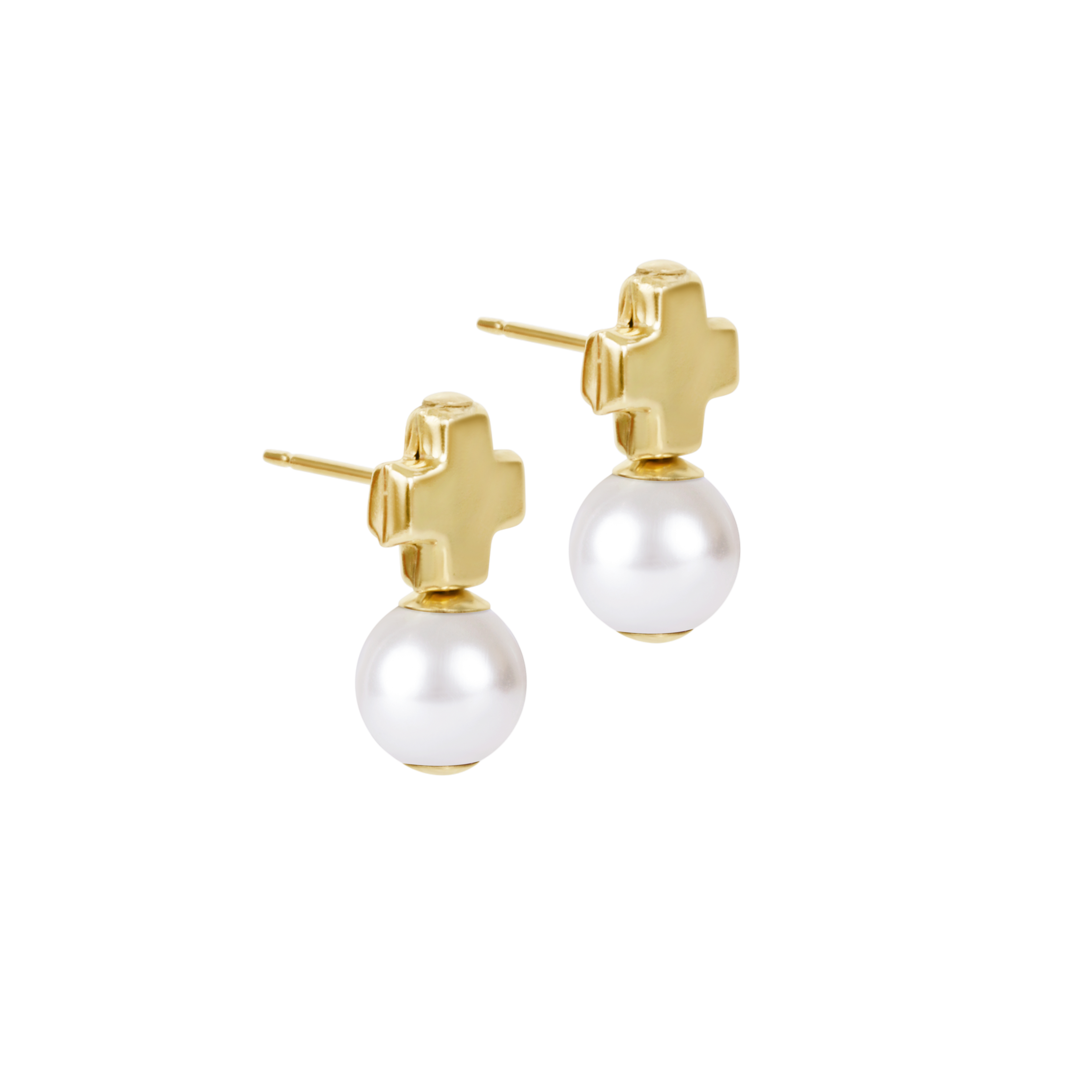 Signature Cross Small Gold Stud - Classic Pearl