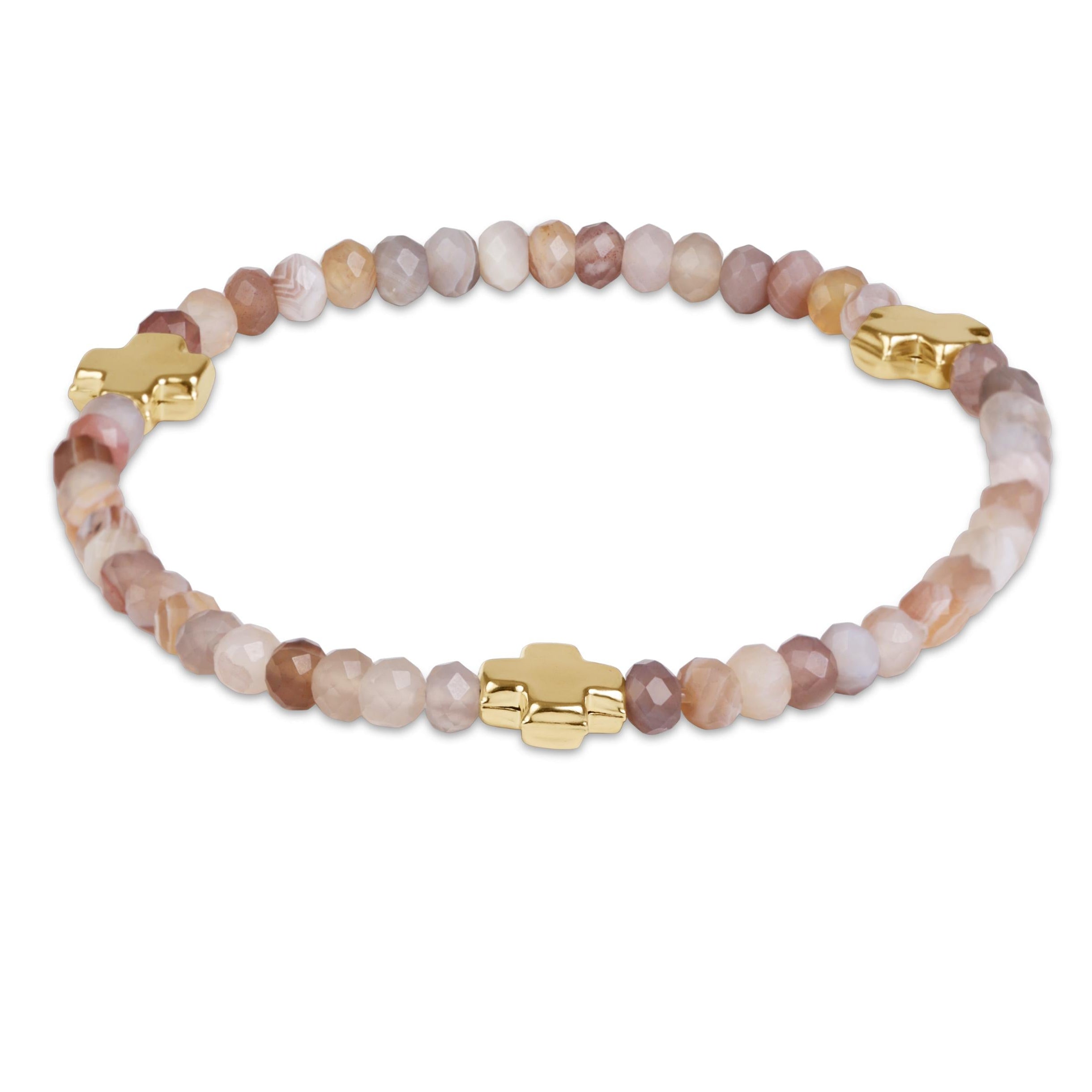 Signature Cross Gold 4mm Gemstone Bracelet - Botswana Agate