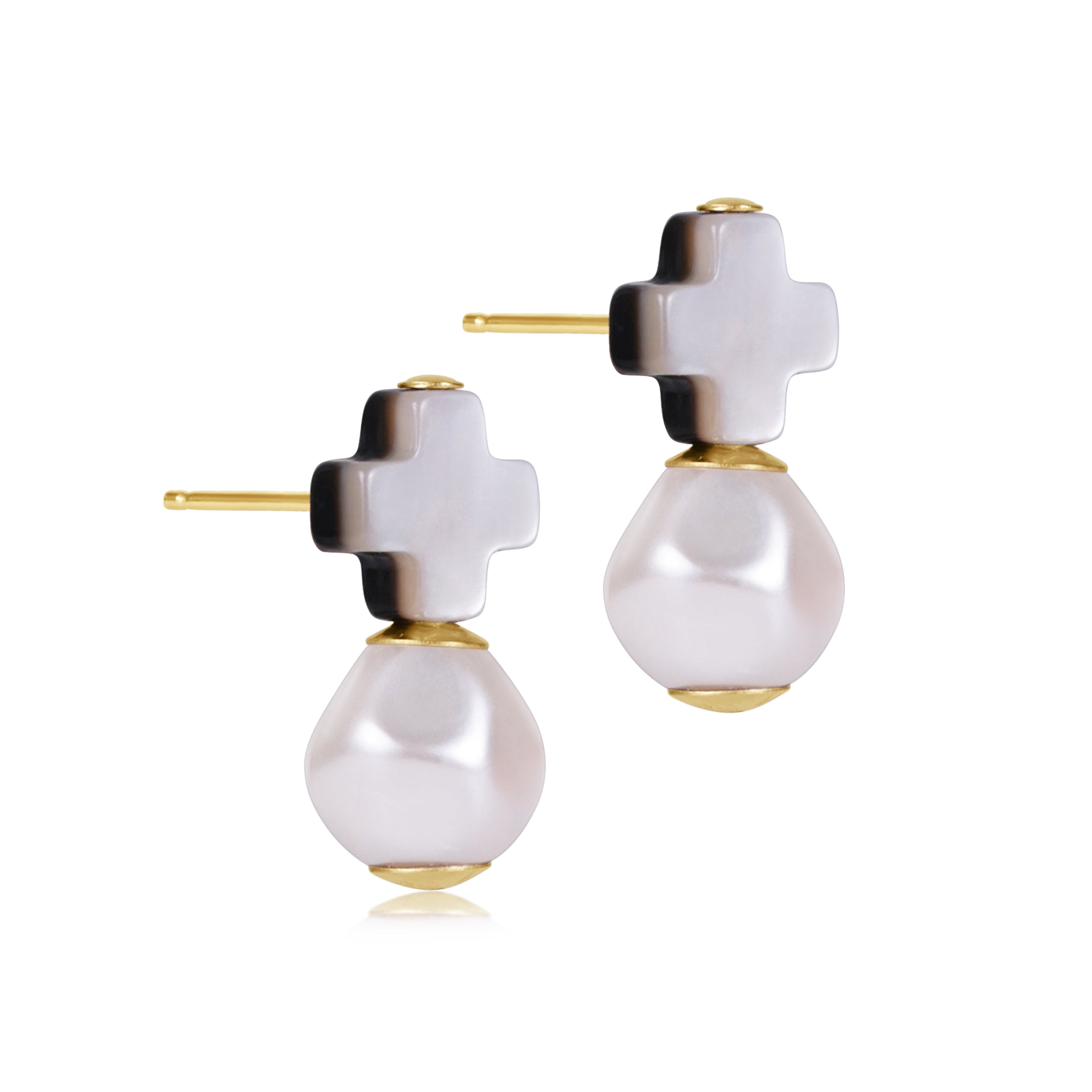 Signature Cross Mother Of Pearl - Black Tahitian Stud - Classic Pearl