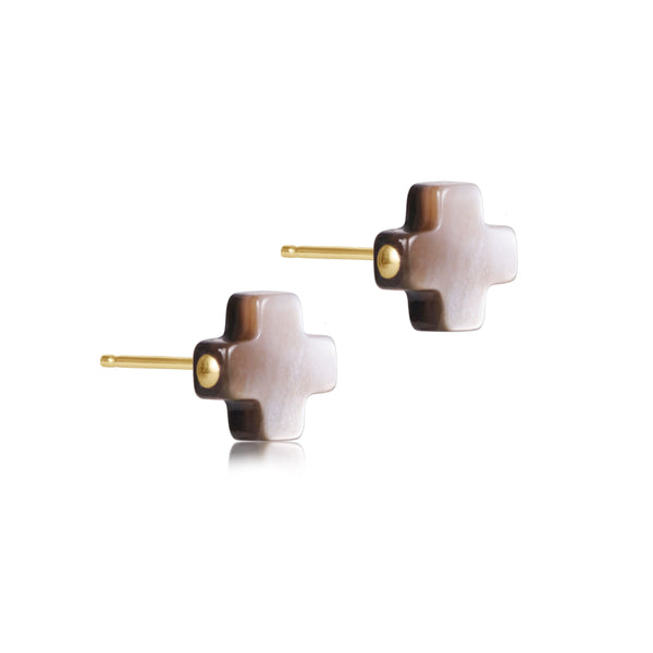 Signature Cross Stud - Mother Of Pearl - Black Tahitian | enewton