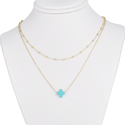 Simplicity Gold Signature Cross Layers - Turquoise