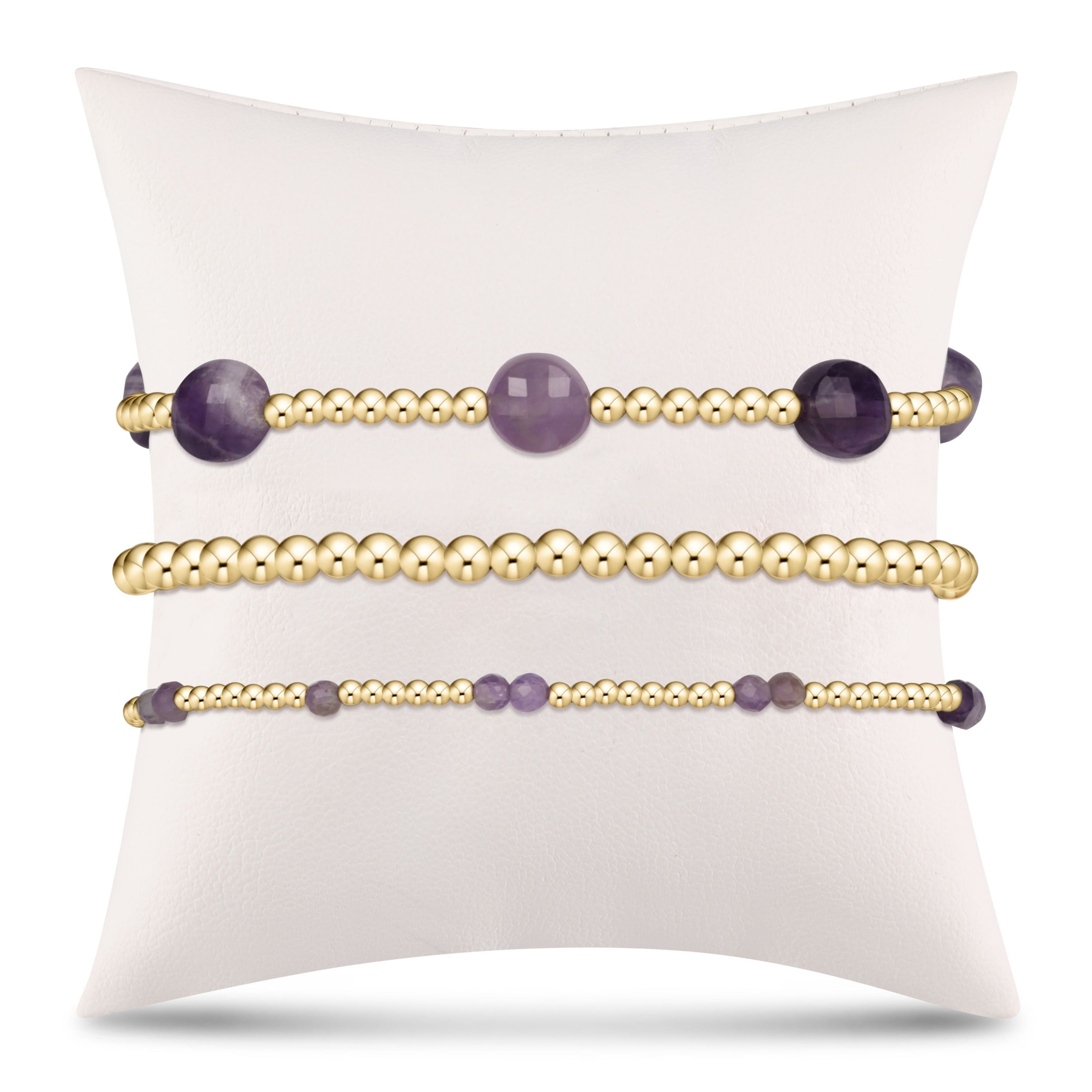 Three Layer Amethyst Necklace with Gold Beads