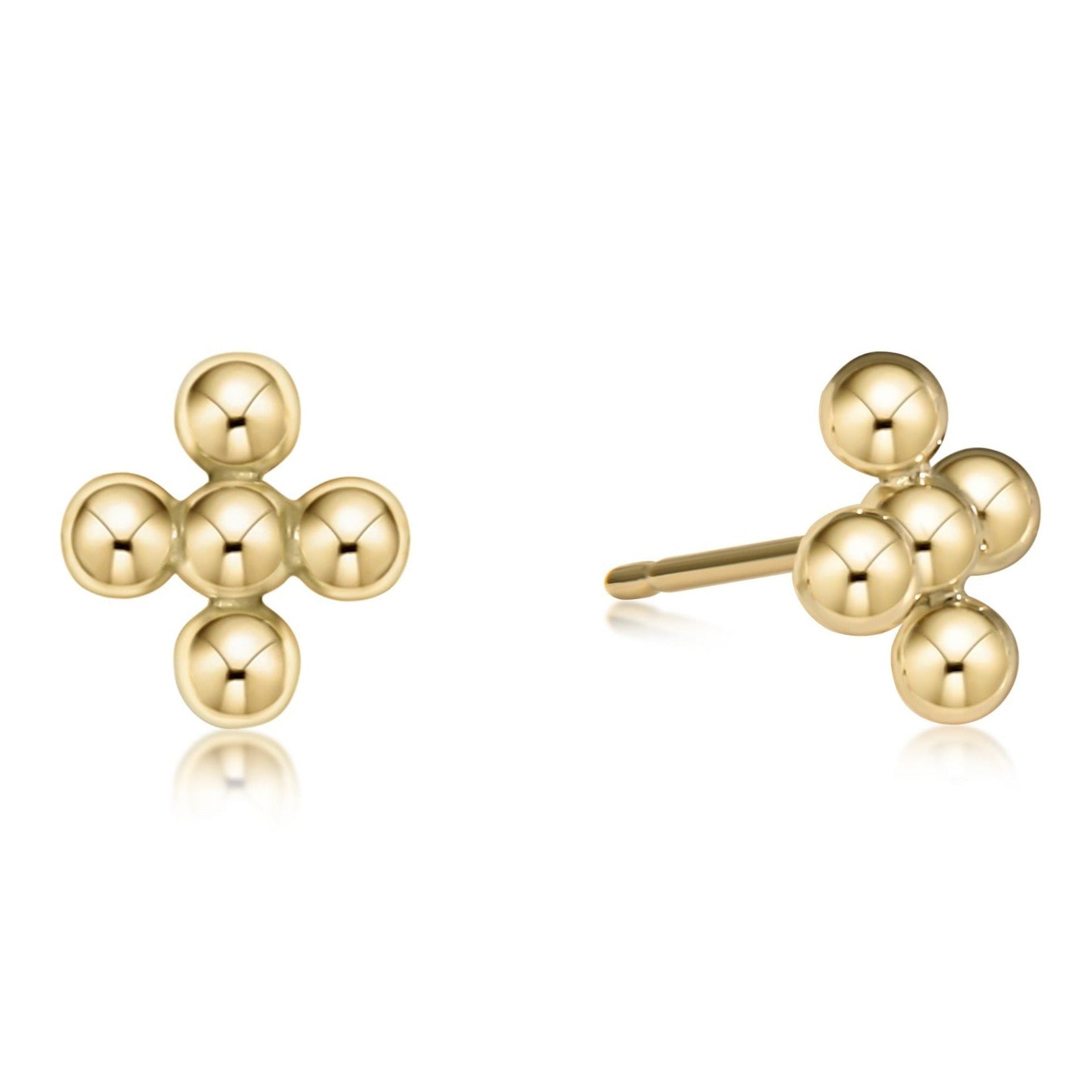Classic Beaded Signature Cross Stud - 4mm Bead Gold