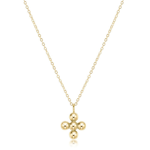 16" Necklace Gold - Classic Beaded Signature Cross Gold Charm - 4mm Bead Gold