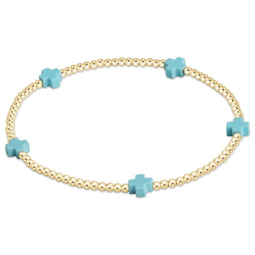 Signature Cross Small Gold Pattern 2mm Bead Bracelet