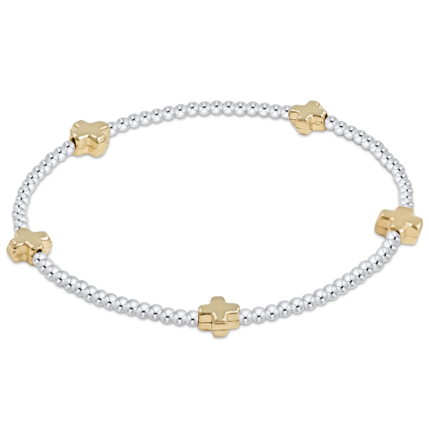 Signature Cross Small Sterling Mixed Metal Pattern 2mm Bead Bracelet - Gold