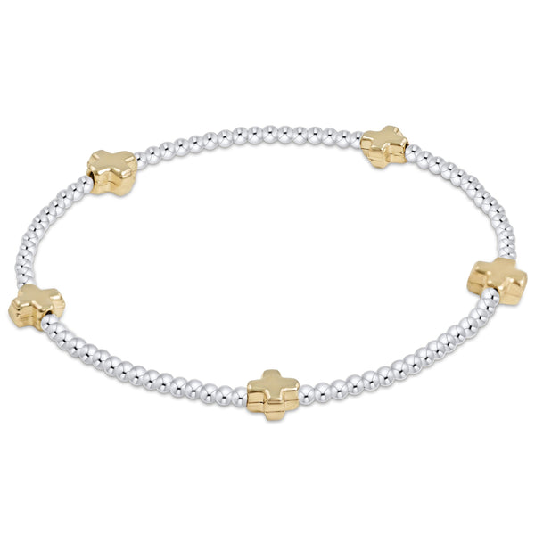 Signature Cross Small 2mm Mixed Metal Bracelet - Gold | enewton