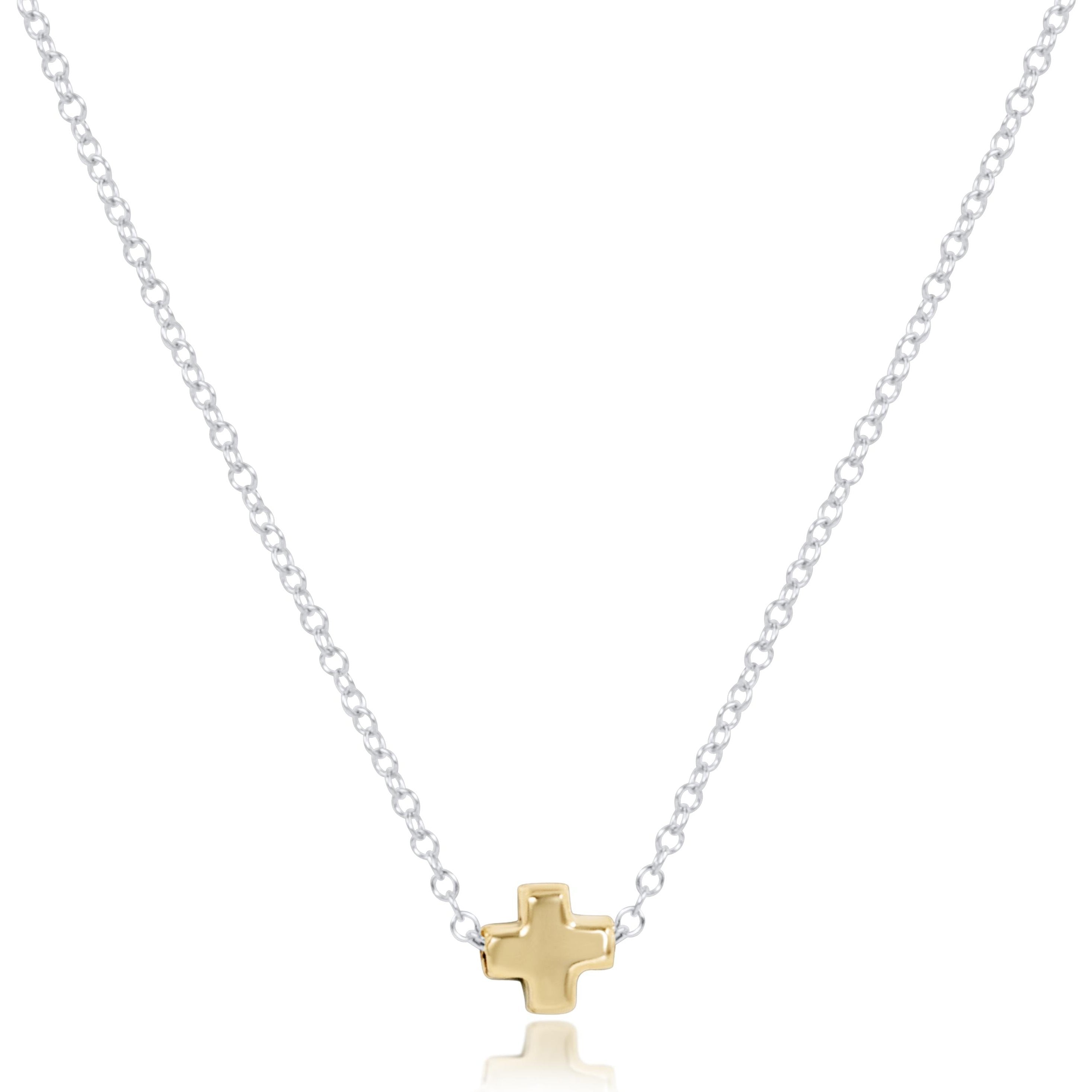 16" Necklace Sterling Mixed Metal - Signature Cross Small Gold