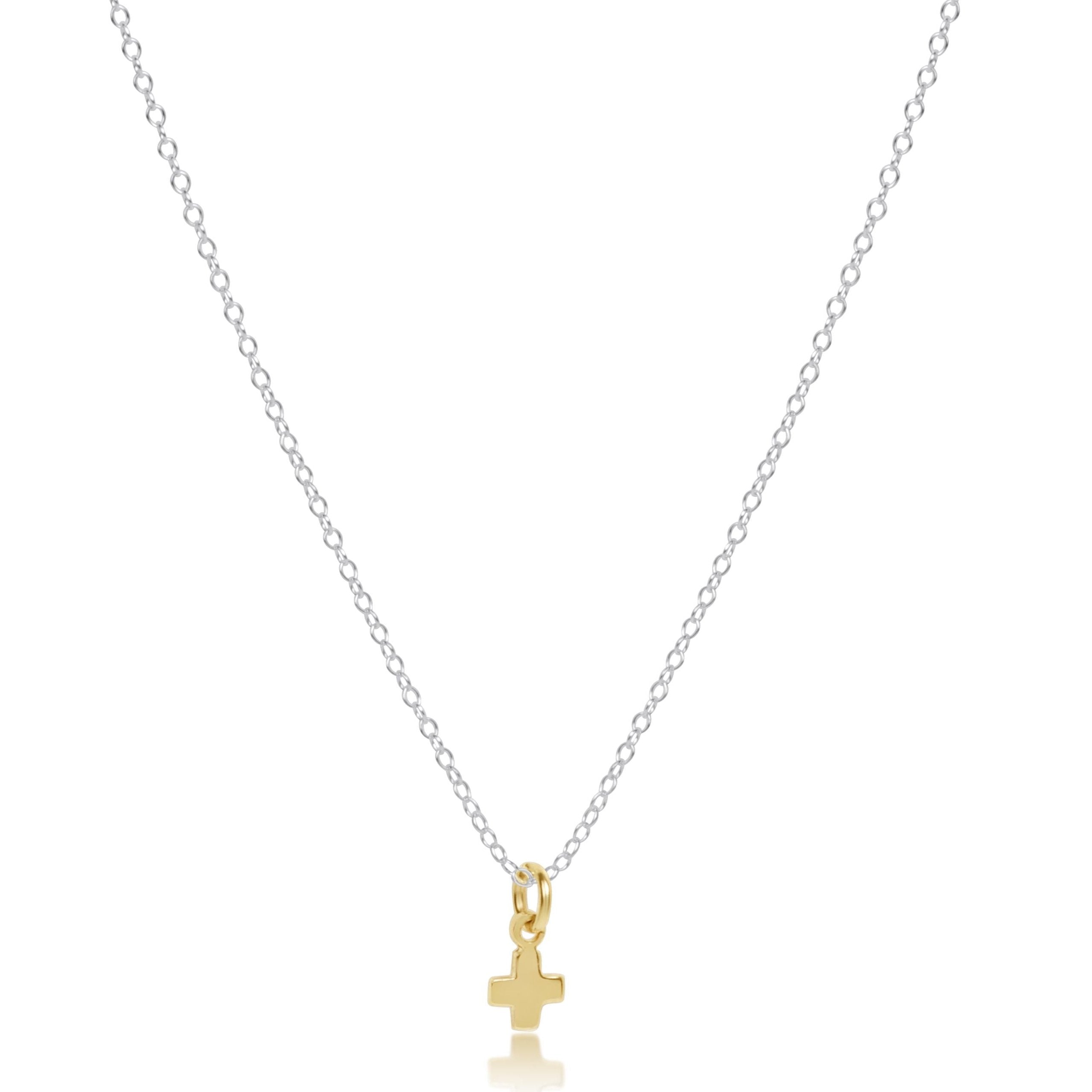 16" Necklace Sterling Mixed Metal - Signature Cross Small Gold Charm