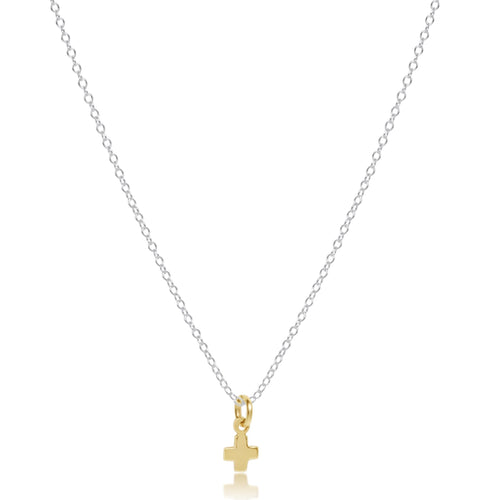 16" Necklace Sterling Mixed Metal - Signature Cross Small Gold Charm