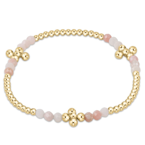 Signature Cross Gold Bliss Pattern 2.5mm Bead Bracelet - Pink Opal