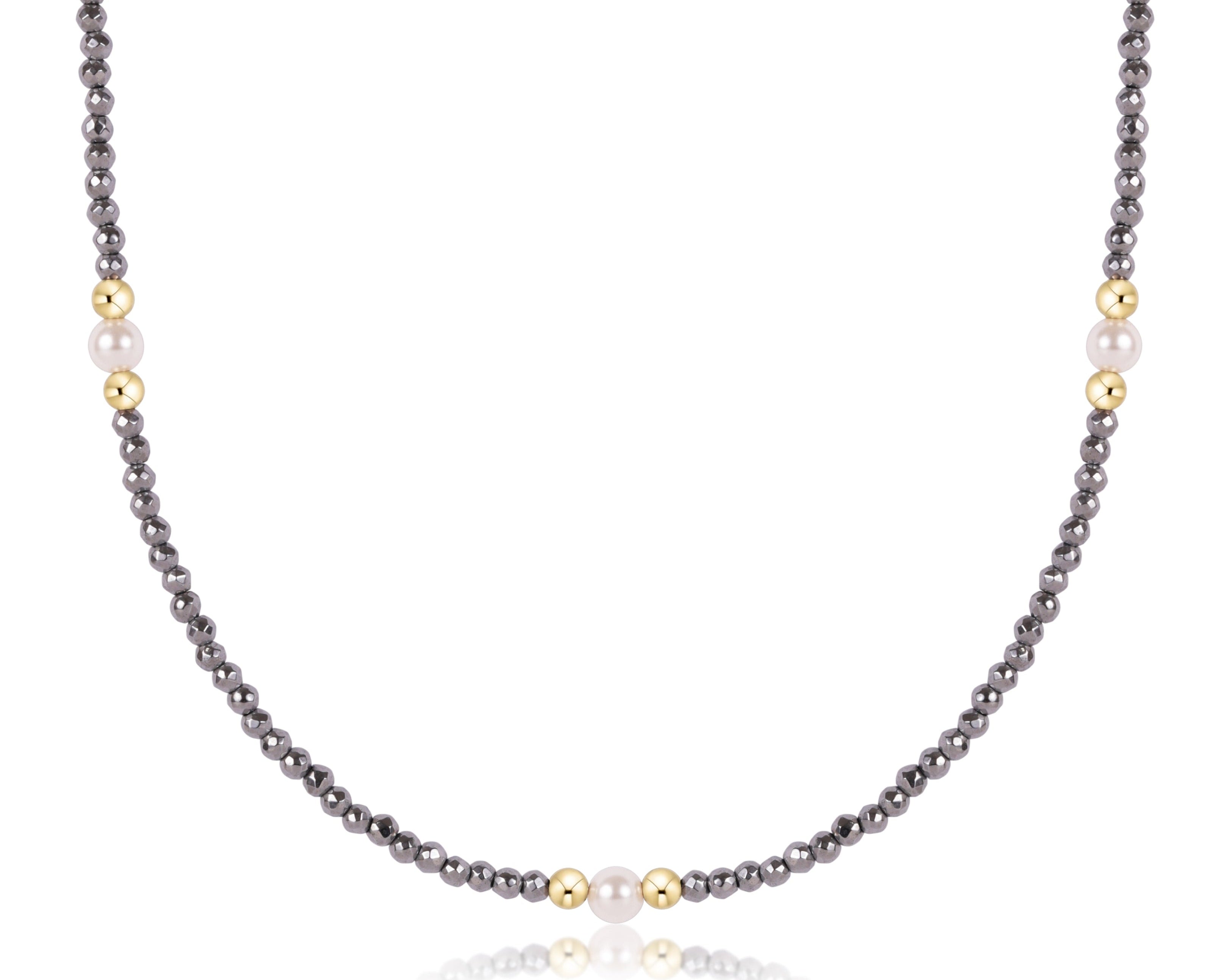 Choker Beaded - Purpose Pearl 4mm Silver Faceted Hematite