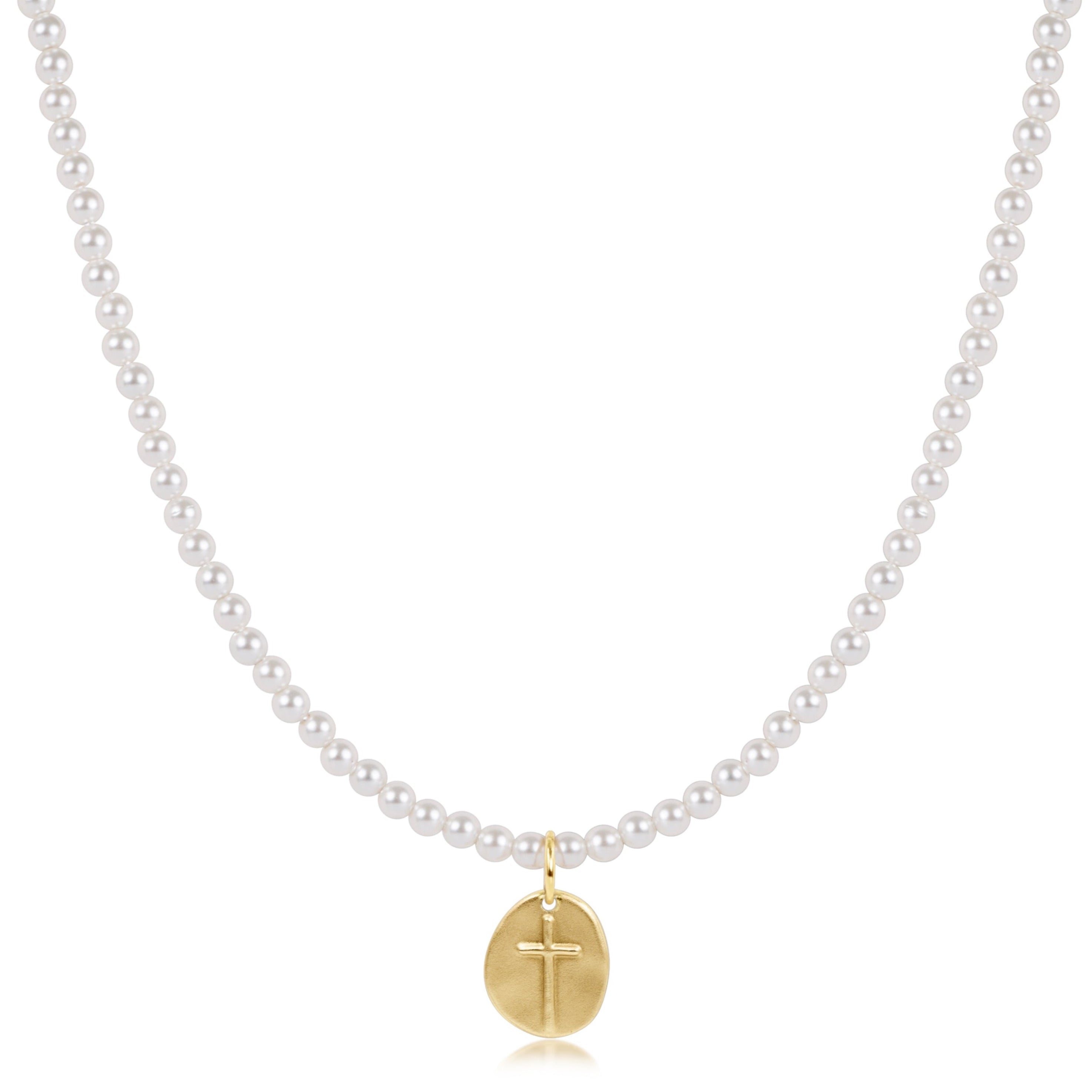 Choker Beaded - Classic Pearl 3mm - Inspire Small Gold Disc