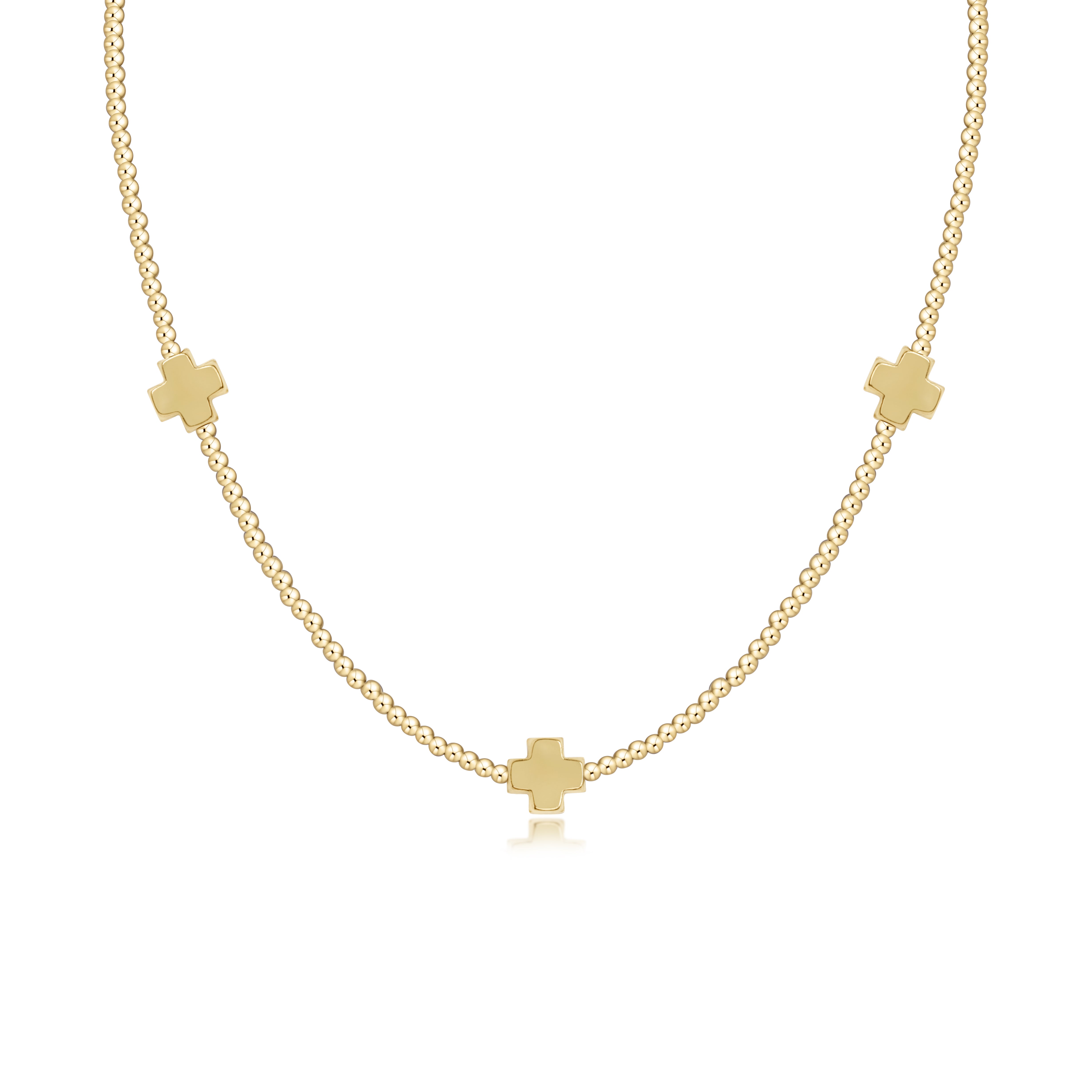 15" Choker Signature Cross Gold Pattern 2mm Bead - Signature Cross Gold