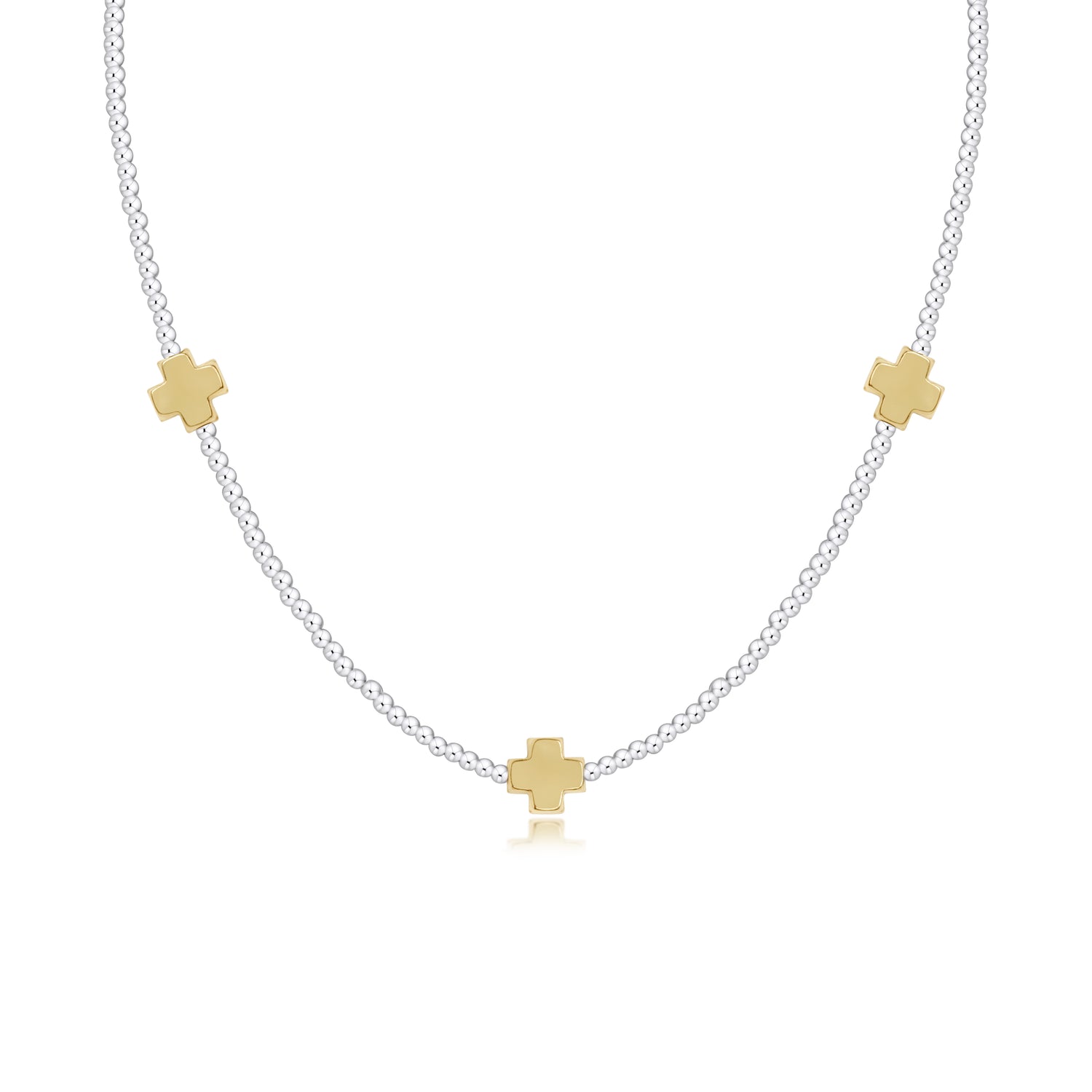 15" Choker Signature Cross Sterling Mixed Metal Pattern 2mm Bead - Signature Cross Gold
