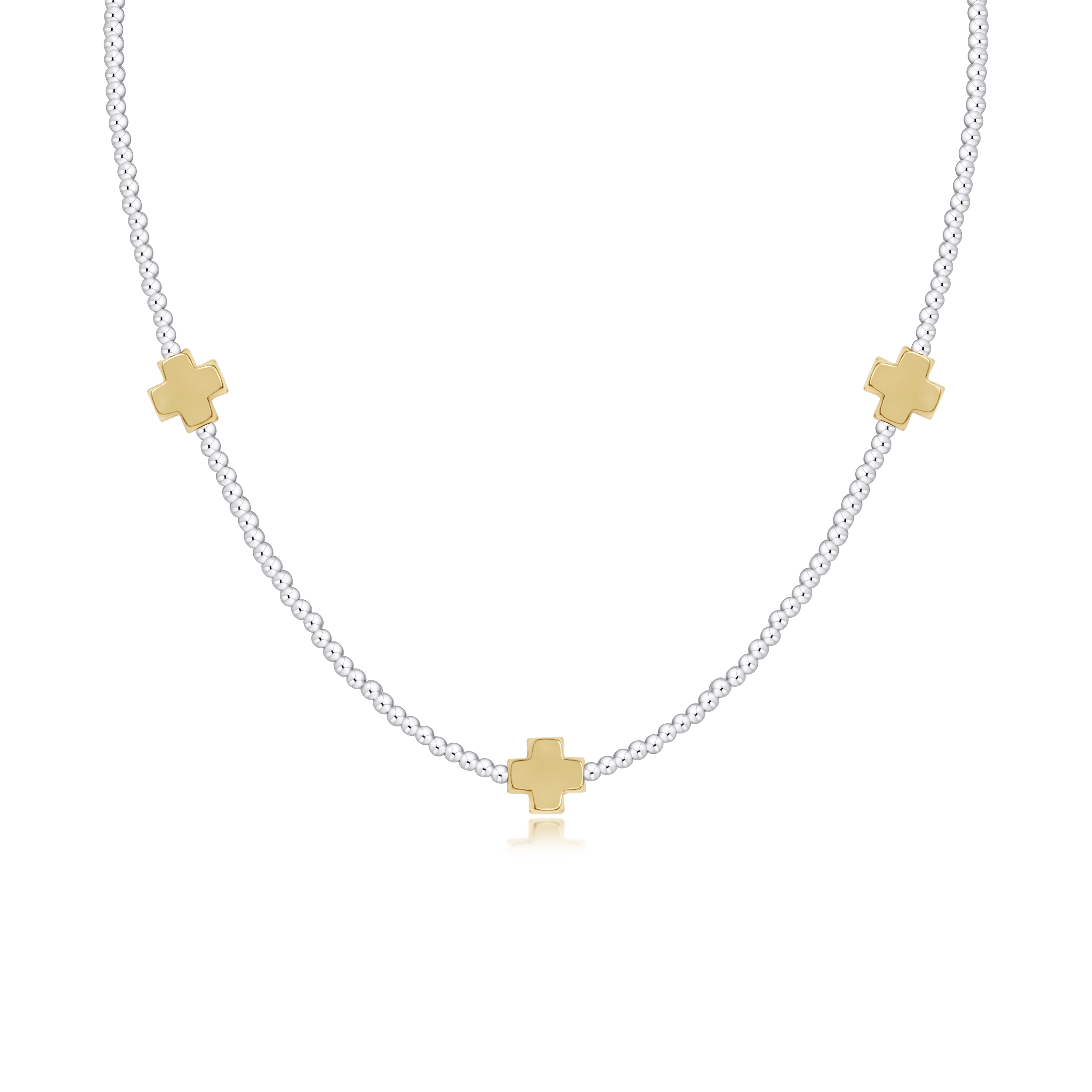 15" Choker Signature Cross Sterling Mixed Metal Pattern 2mm Bead - Signature Cross Gold
