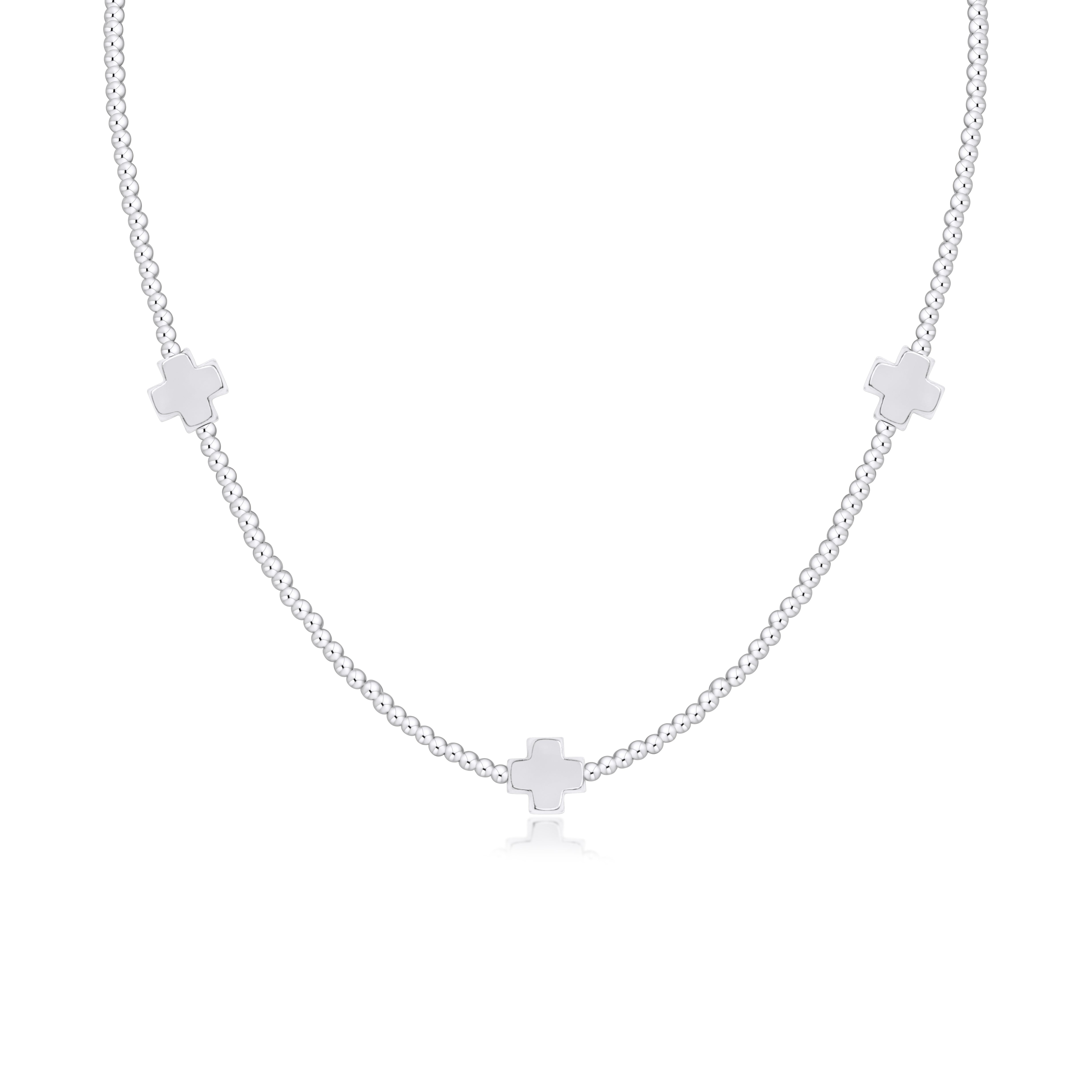 15" Choker Signature Cross Sterling Pattern 2mm Bead - Signature Cross Sterling