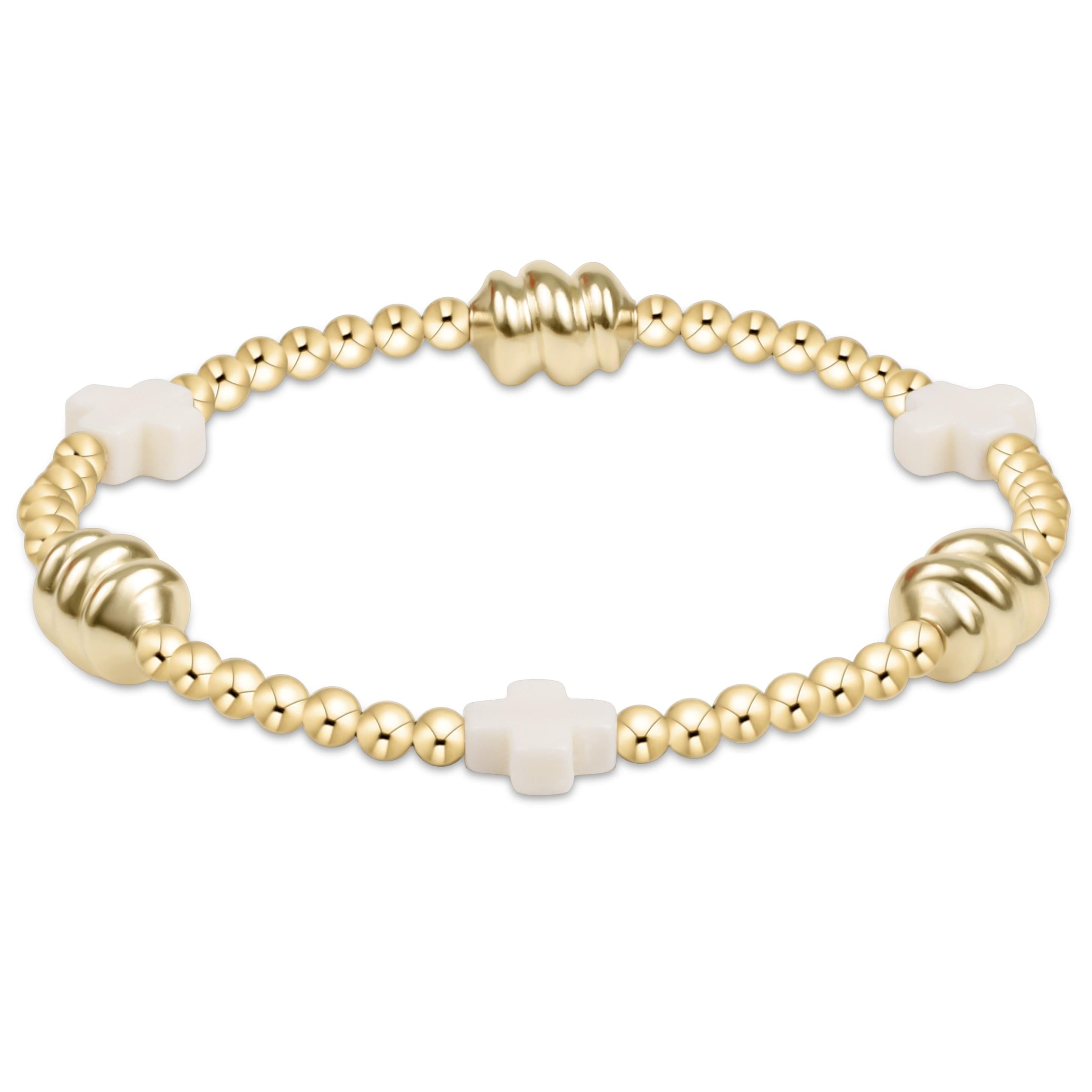 Signature Cross Admire Gold Pattern 3mm Bead Bracelet - Off-White