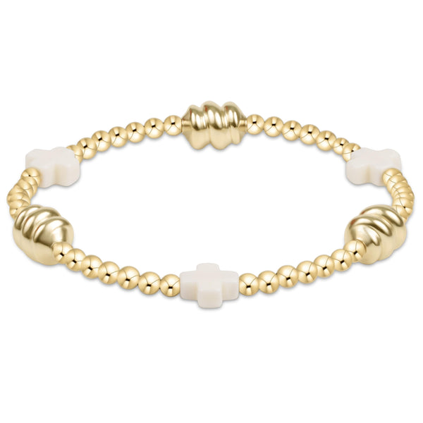 Signature Cross Off-White & Admire Gold 3mm Gold Bracelet | enewton