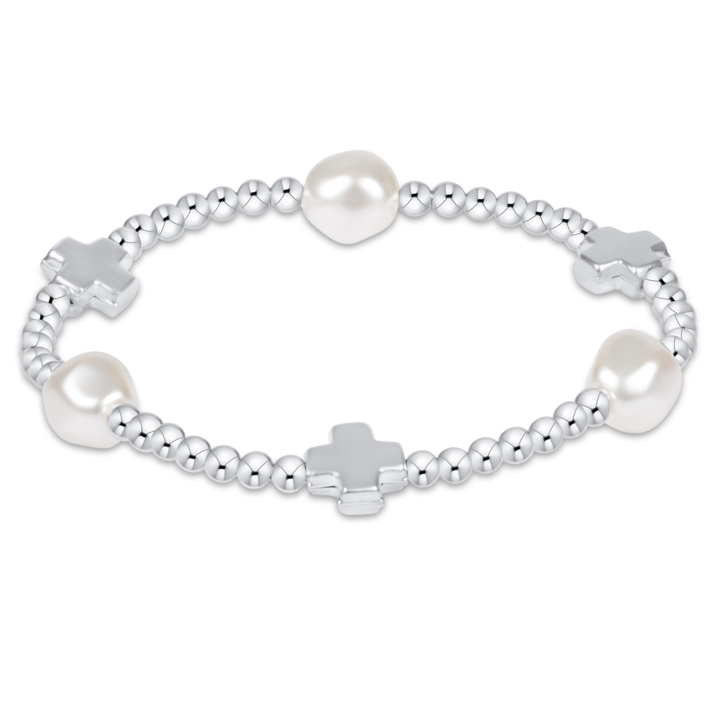 Signature Cross Admire Pearl Pattern 3mm Bead Bracelet - Sterling