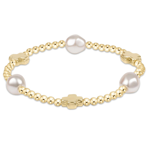 Signature Cross Admire Pearl Pattern 3mm Bead Bracelet - Gold