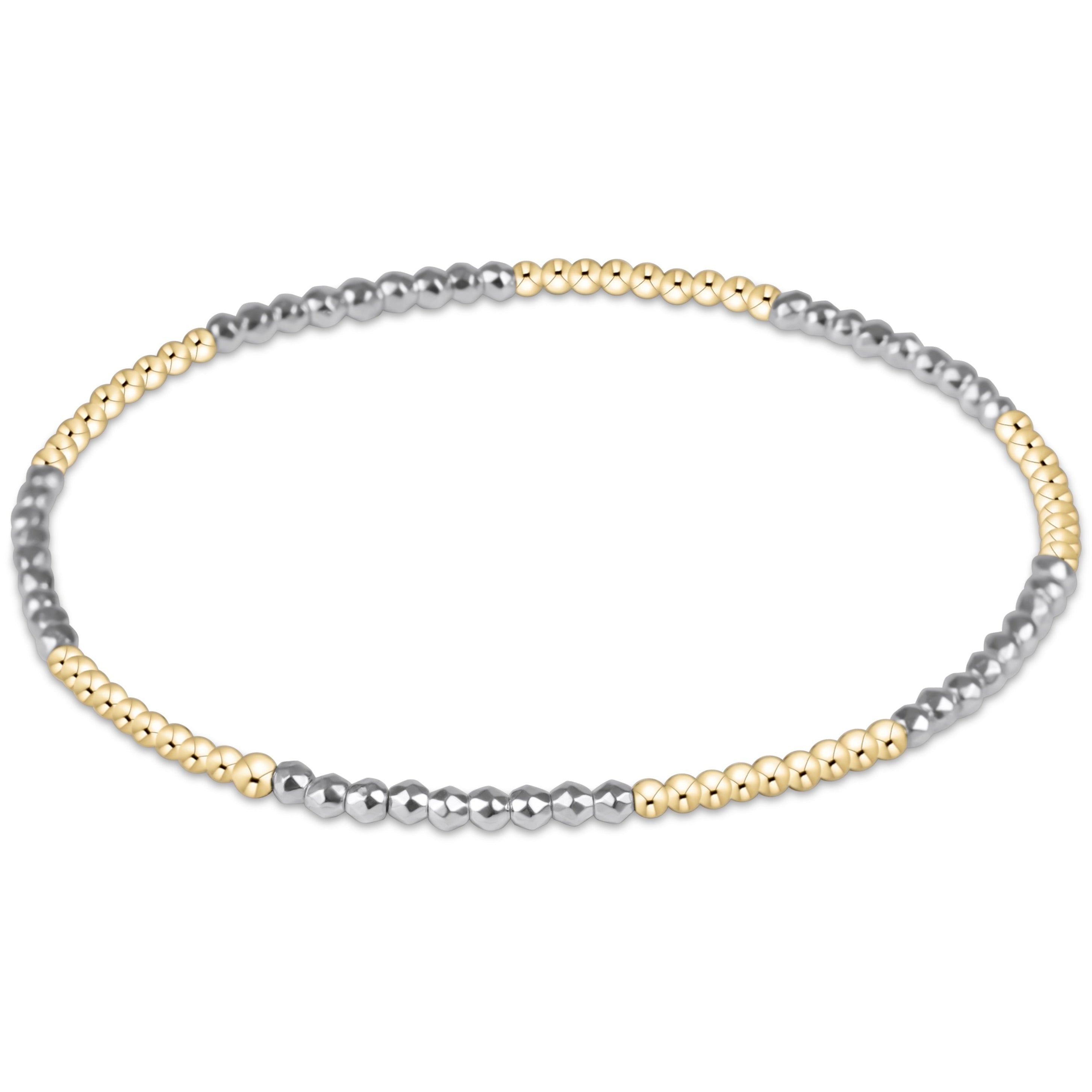 blissful pattern 2mm bead bracelet - bright silver faceted hematite