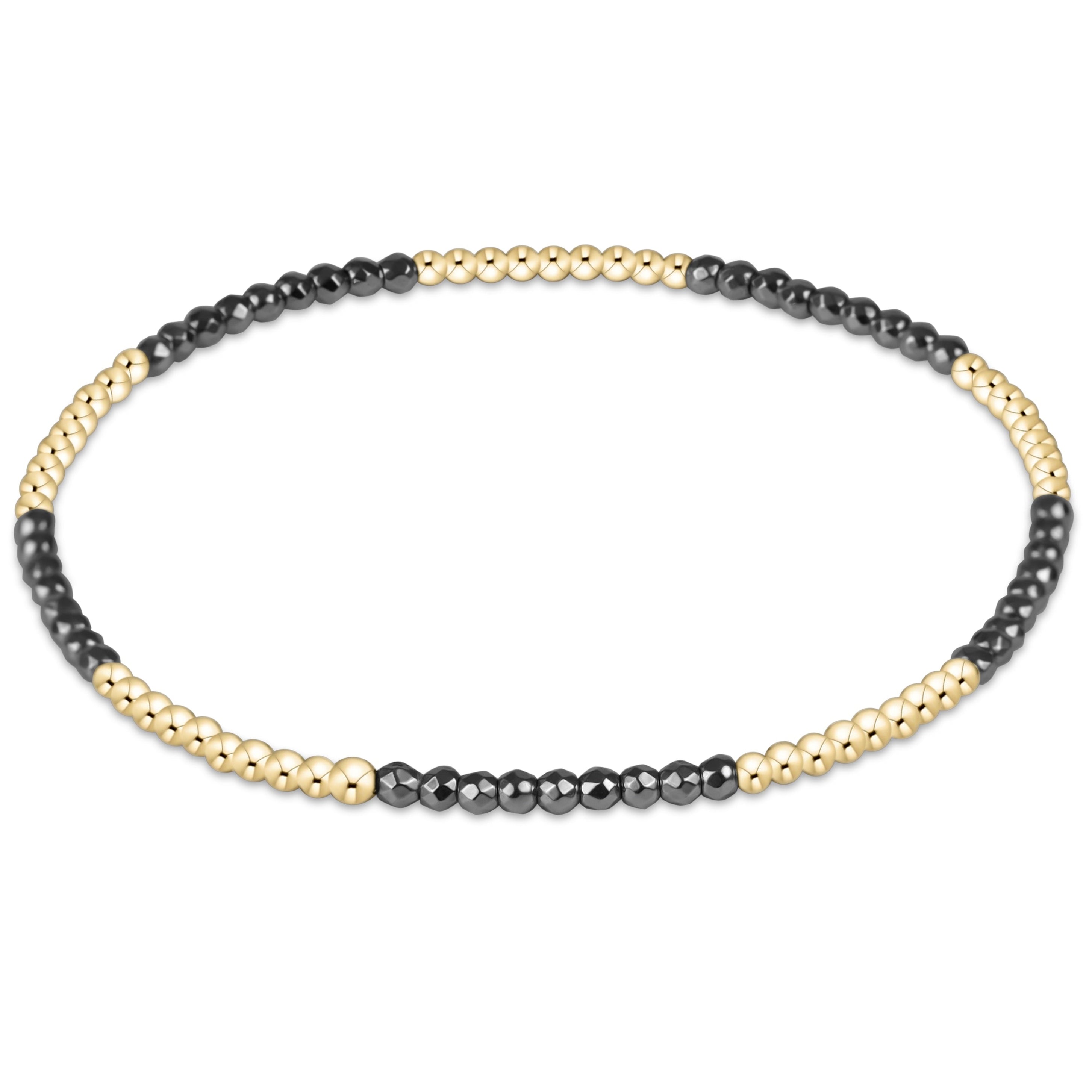 blissful pattern 2mm bead bracelet - silver faceted hematite
