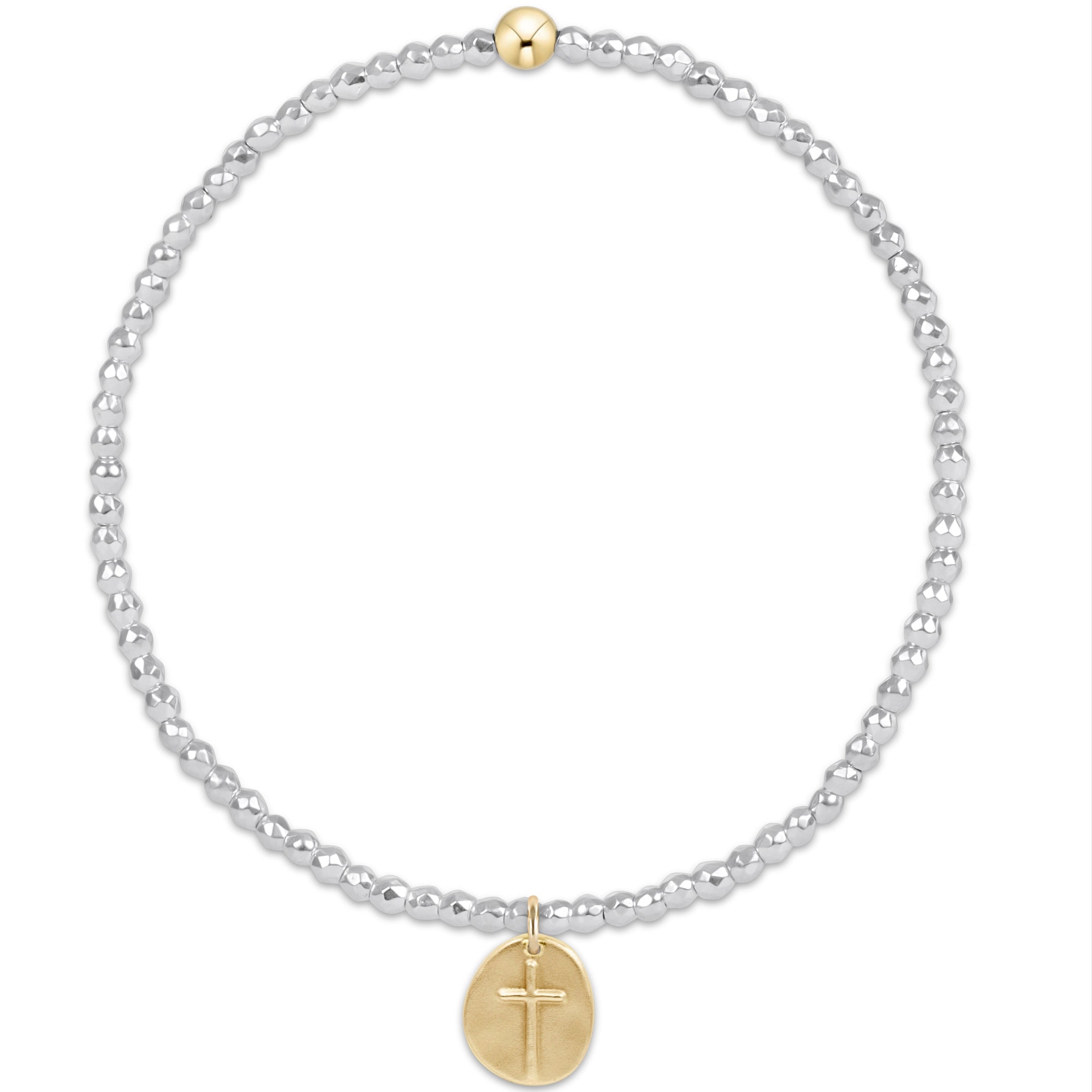 bright silver faceted hematite 2mm bead bracelet - inspire small gold charm
