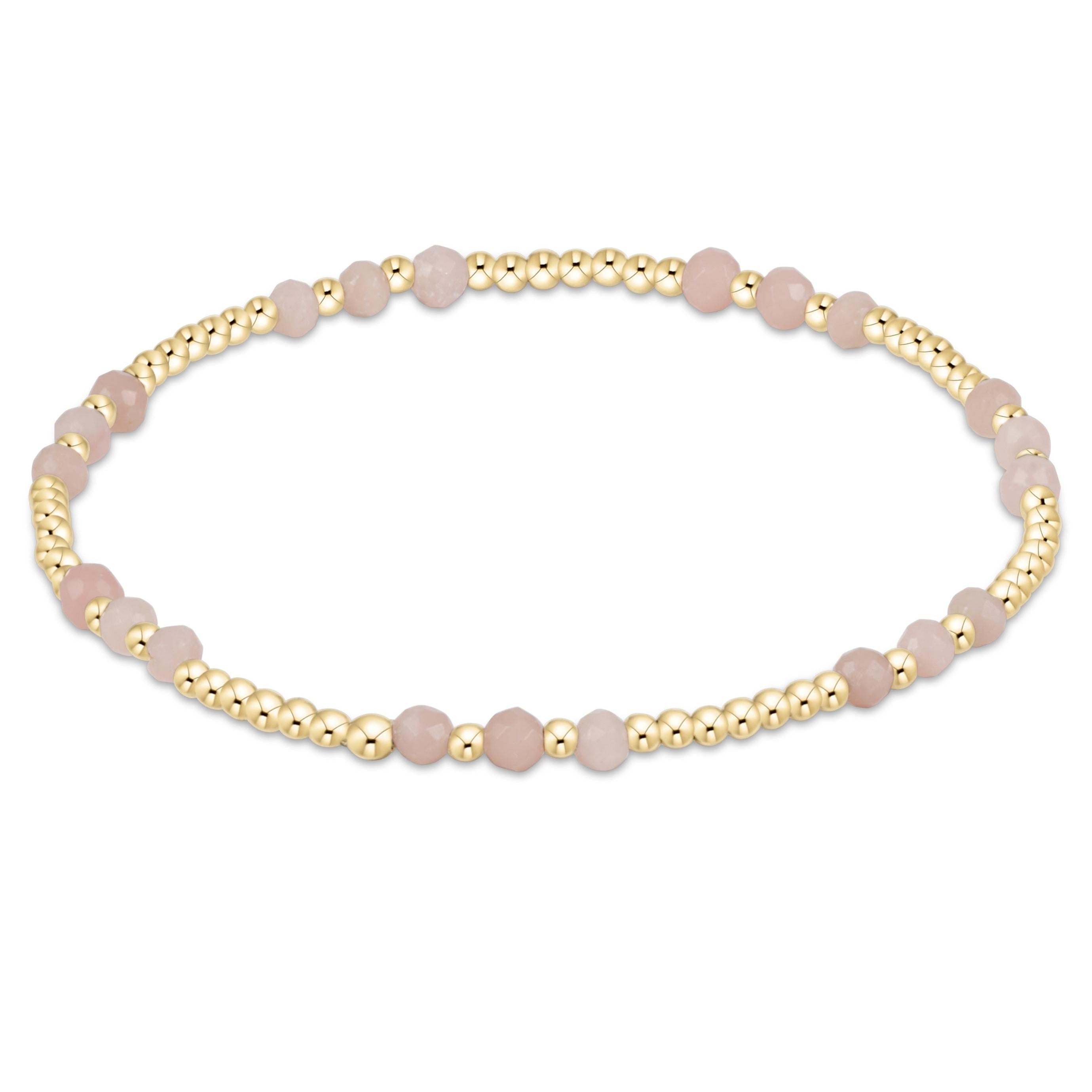 Gemstone Gold Joy Pattern 3mm Bead Bracelet - Pink Opal