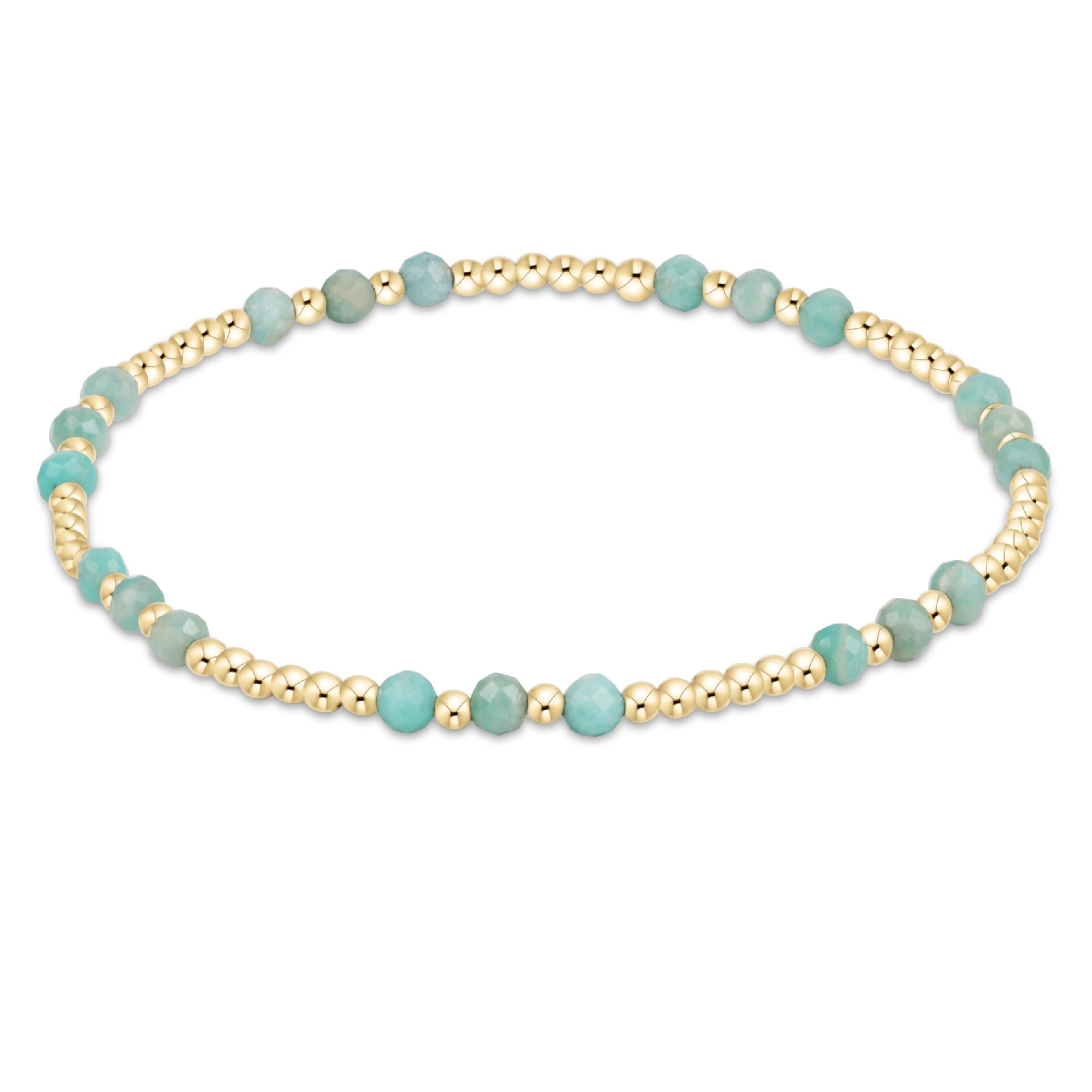 Gemstone Gold Joy Pattern 3mm Bead Bracelet - Amazonite