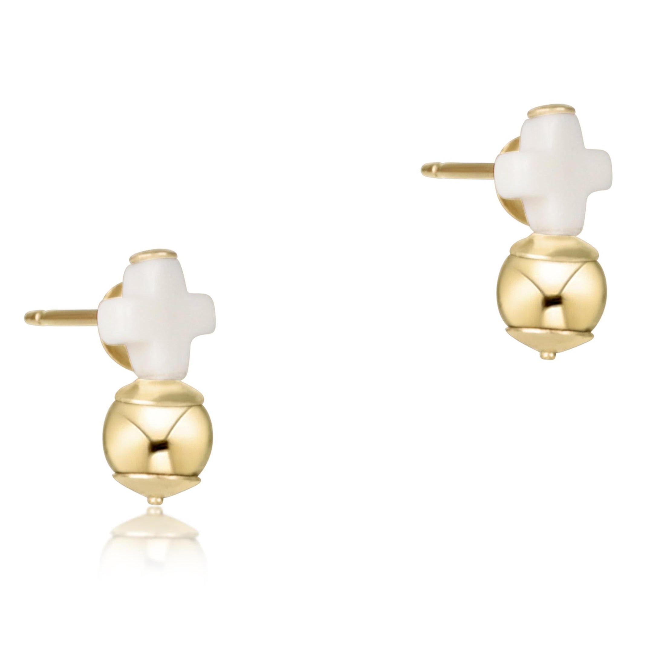 Signature Cross Off-White Stud - Gold