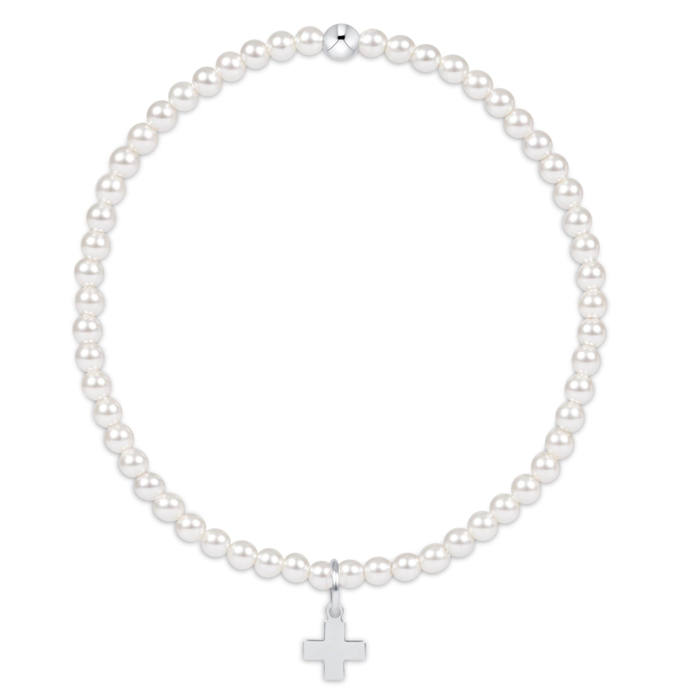 Classic Pearl 3mm Bead Bracelet - Signature Cross Sterling Charm