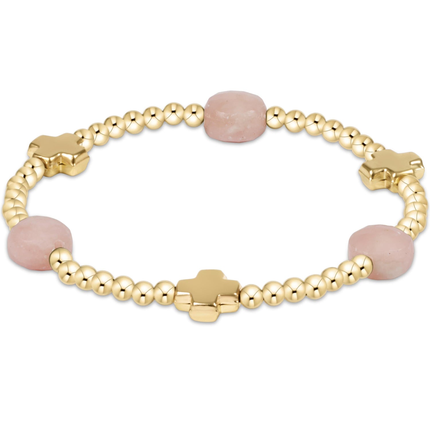 Signature Cross Admire Gold Pattern 3mm Bead Bracelet - Pink Opal