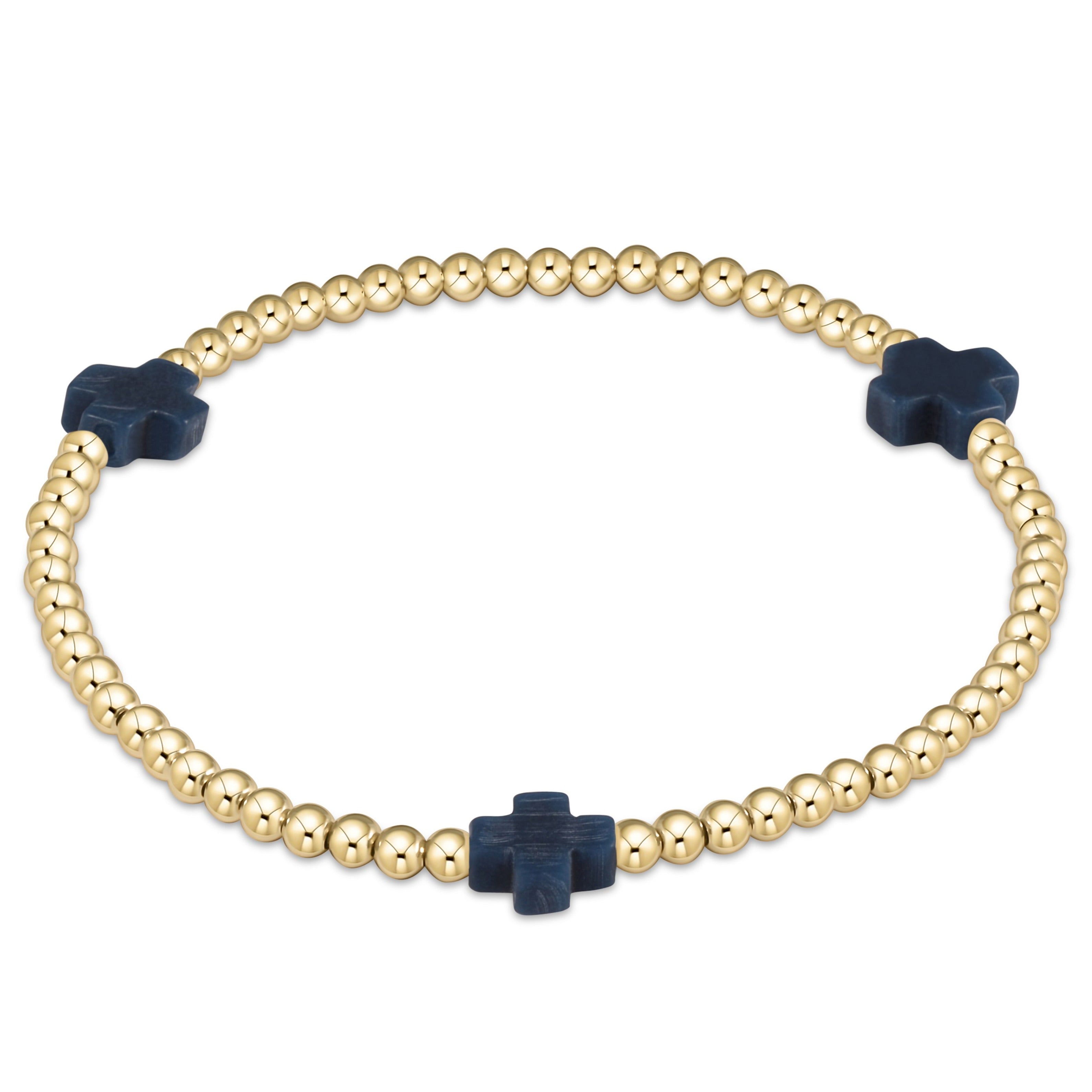 enewton extends - signature cross gold pattern 3mm bead bracelet - navy