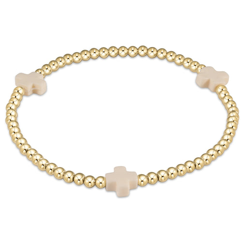 enewton extends - signature cross gold pattern 3mm bead bracelet - off-white