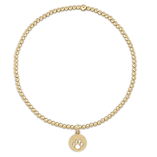 Classic Gold 2mm Bead Bracelet - Paw Print Small Gold Disc