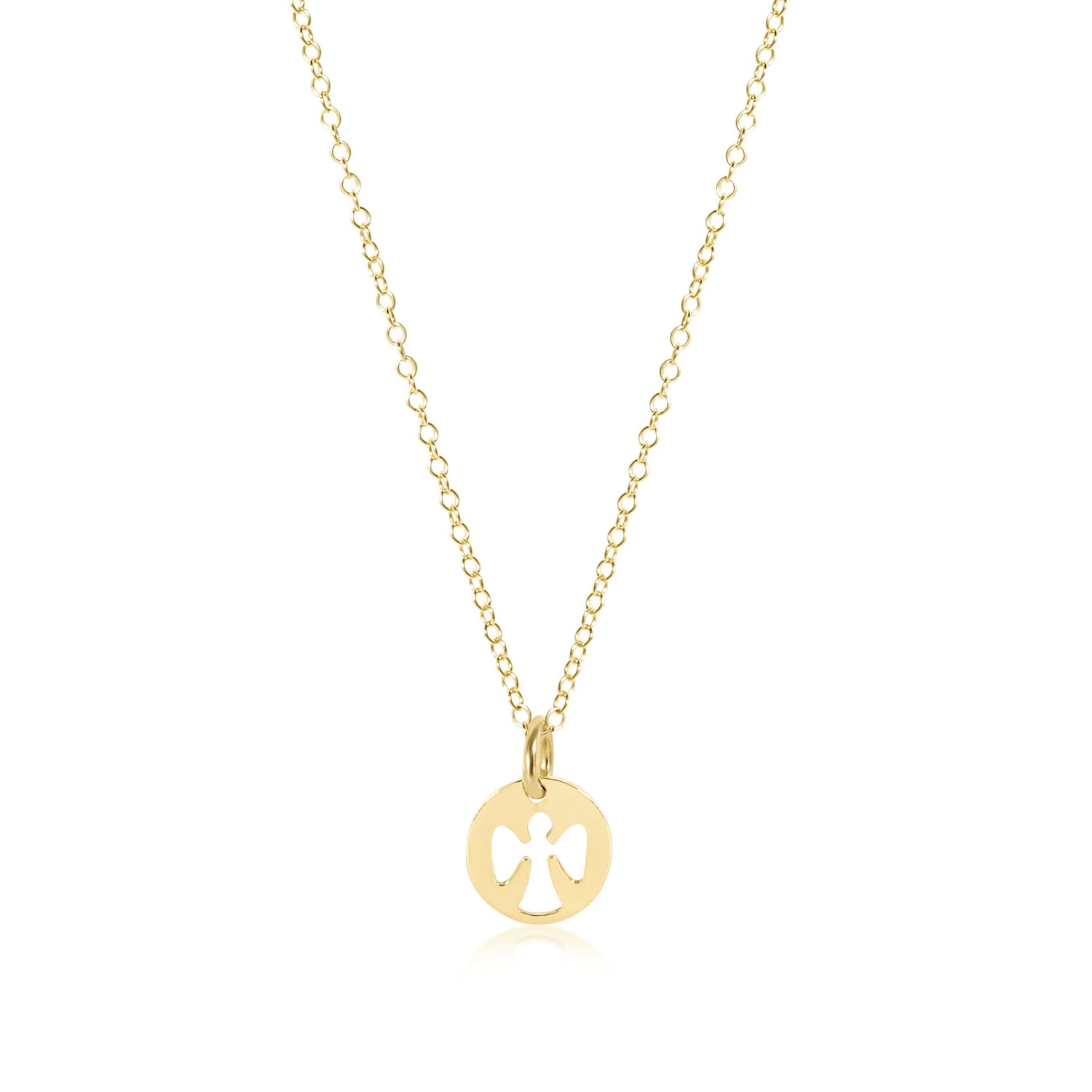 16" Necklace Gold - Guardian Angel Small Gold Disc