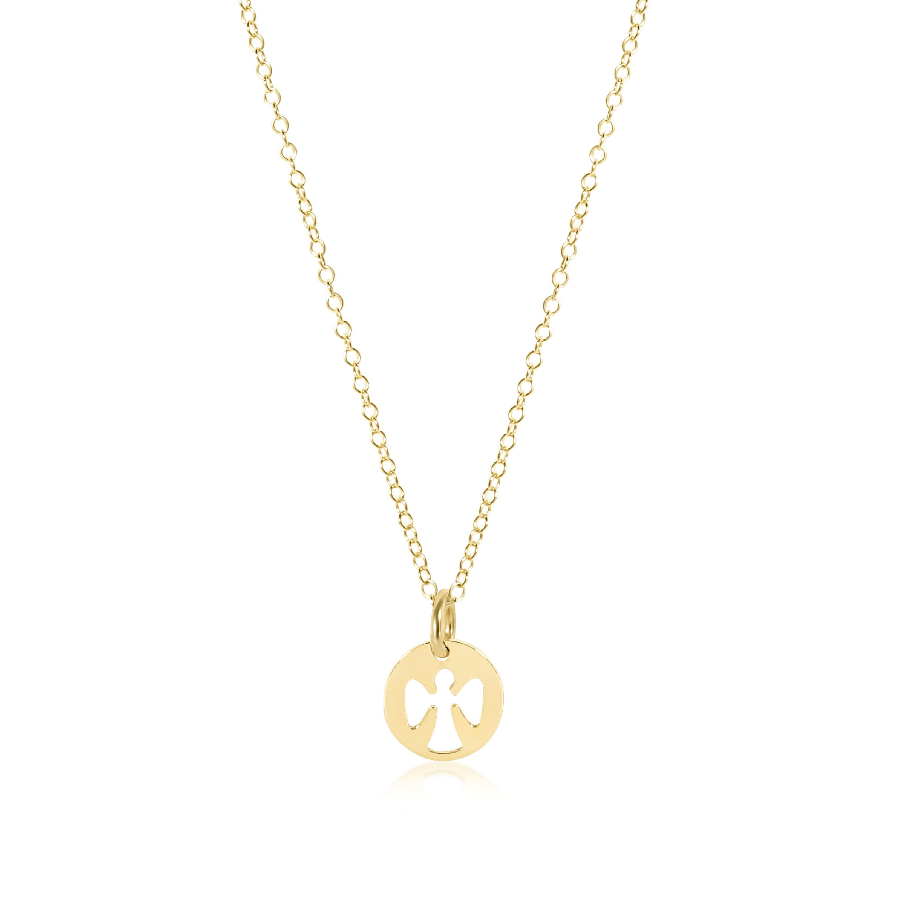 16" Necklace Gold - Guardian Angel Small Gold Disc